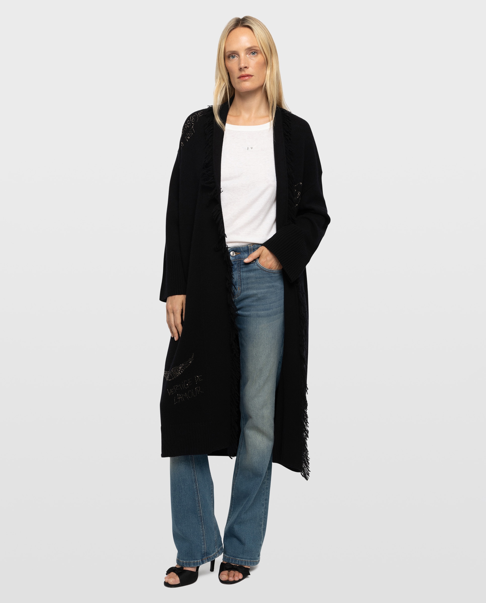 Cárdigan de punto de mujer de cachemira largo con strass integral - Zadig & Voltaire - Negro Negro-1