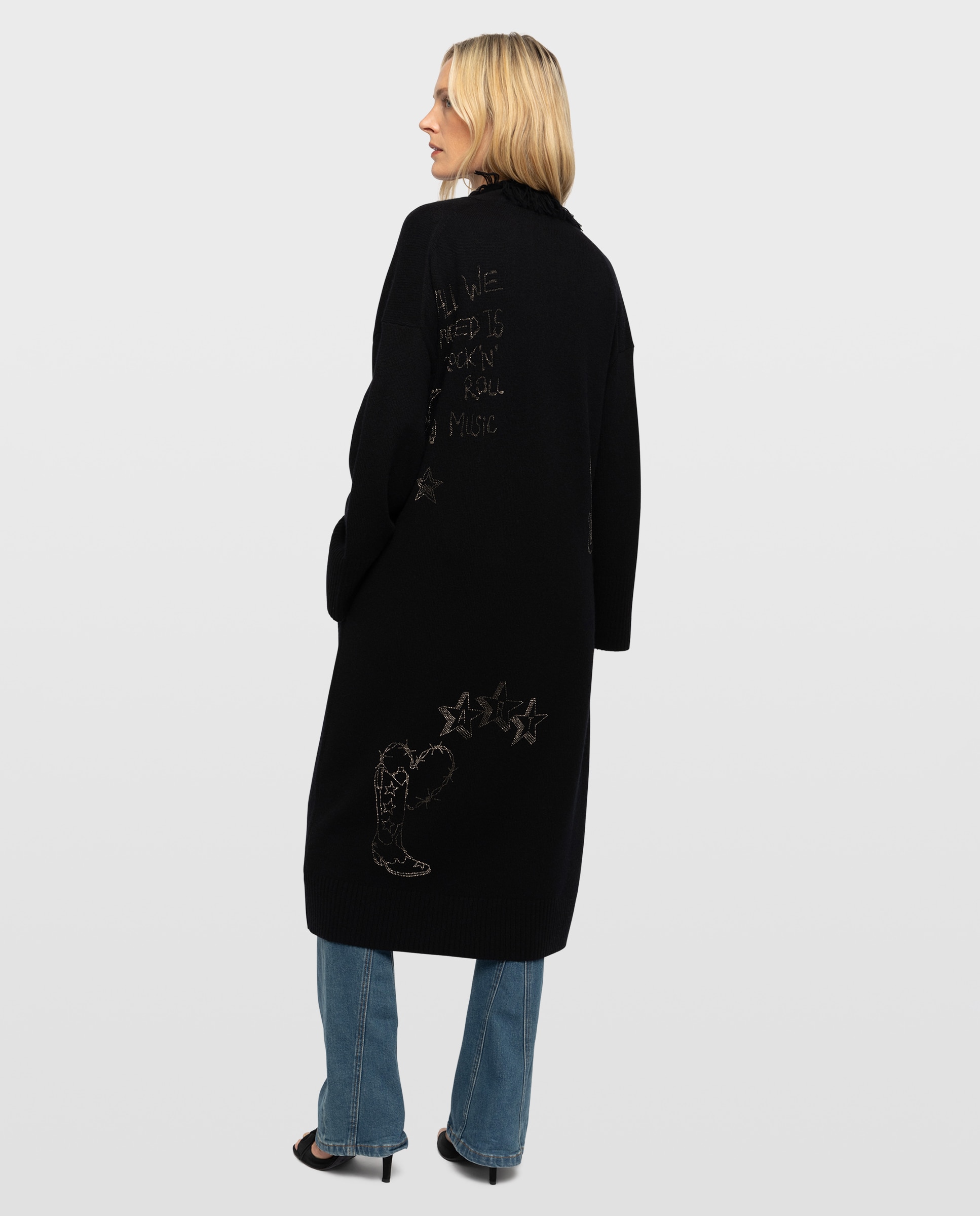 Cárdigan de punto de mujer de cachemira largo con strass integral - Zadig & Voltaire - Negro Negro-2