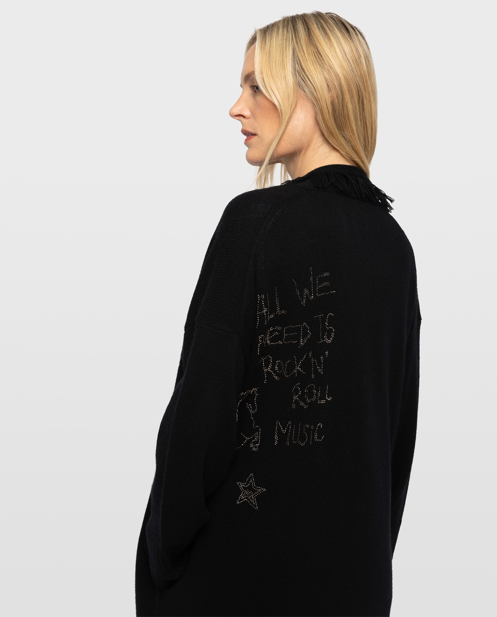 Cárdigan de punto de mujer de cachemira largo con strass integral - Zadig & Voltaire - Negro Negro-3