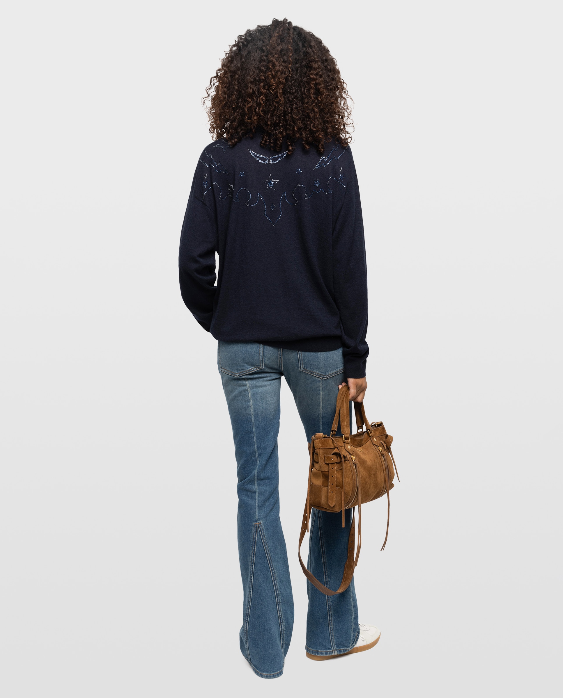 Imagen 2 de Jersey de mujer 100% cachemira de cuello en v de manga larga oversize con strass - Zadig & Voltaire - Azul marino Azul marino