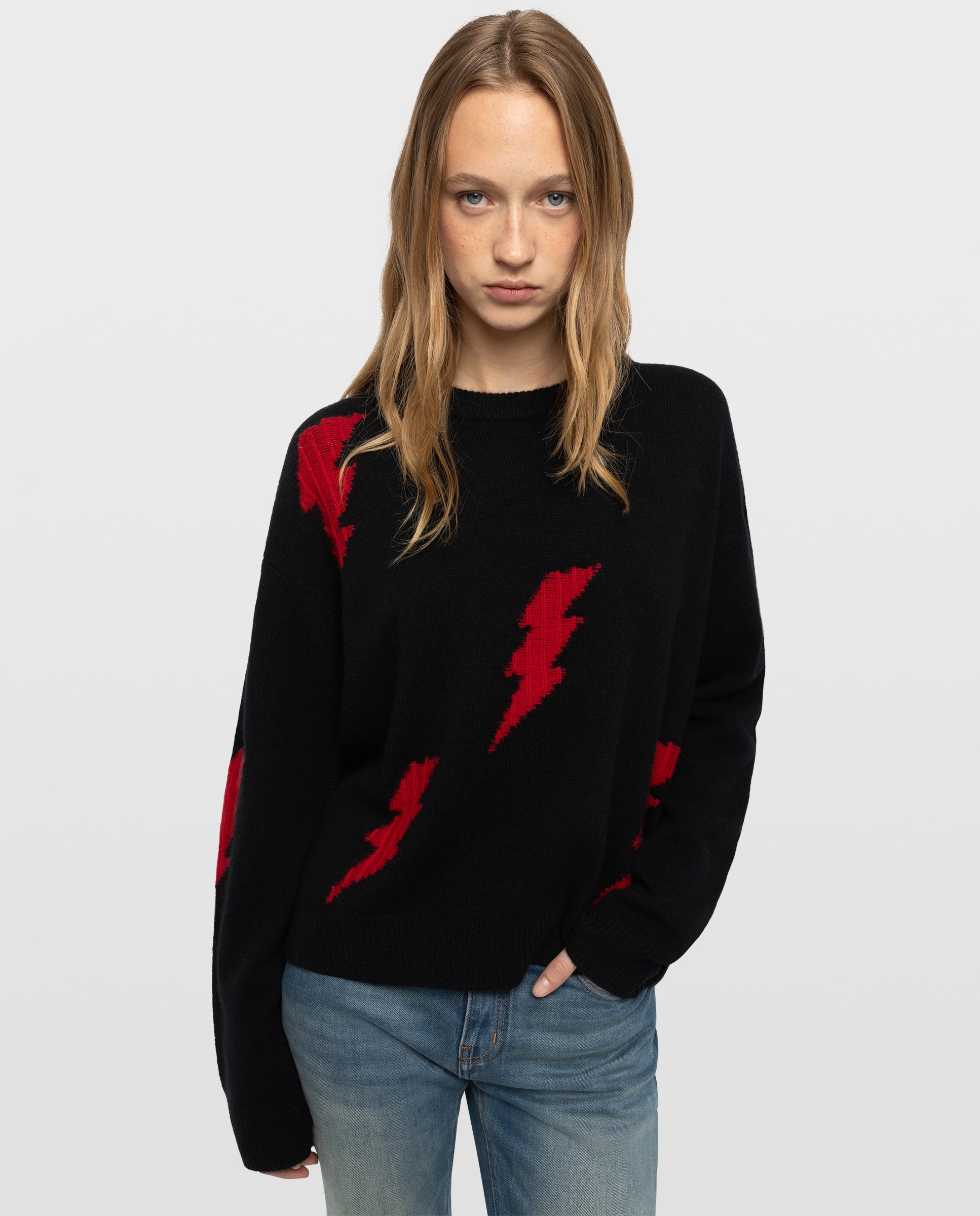 Jersey de mujer 100% cachemira de cuello redondo y manga larga - Zadig & Voltaire - Negro Negro-1
