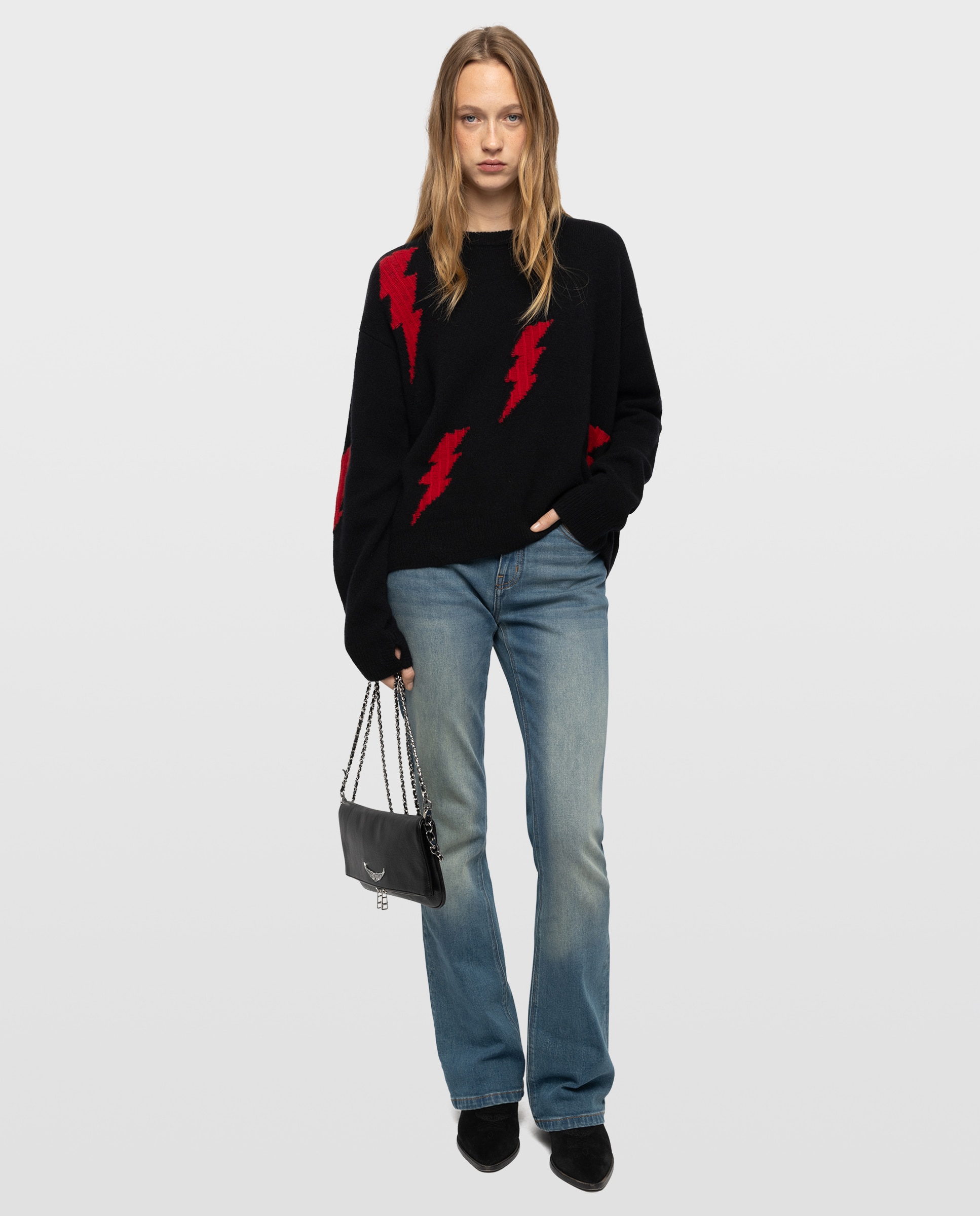 Jersey de mujer 100% cachemira de cuello redondo y manga larga - Zadig & Voltaire - Negro Negro-3