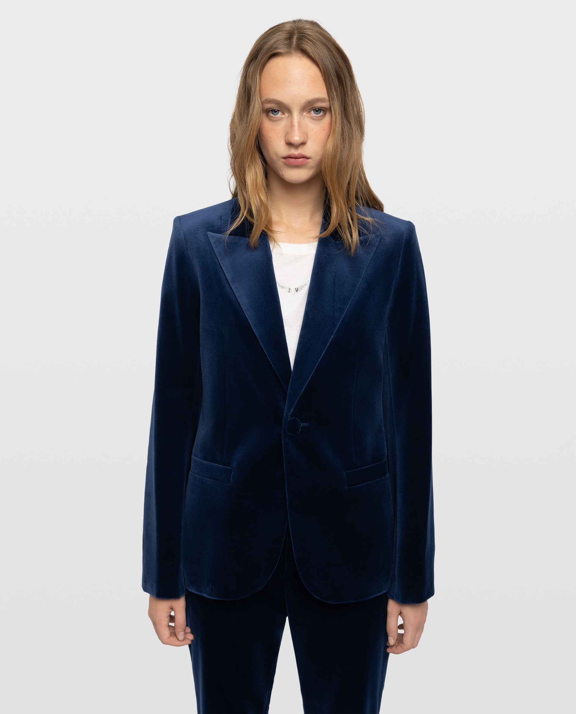 Blazer de mujer estructurado de terciopelo con mangas largas - Zadig & Voltaire - Azul marino Azul marino-1
