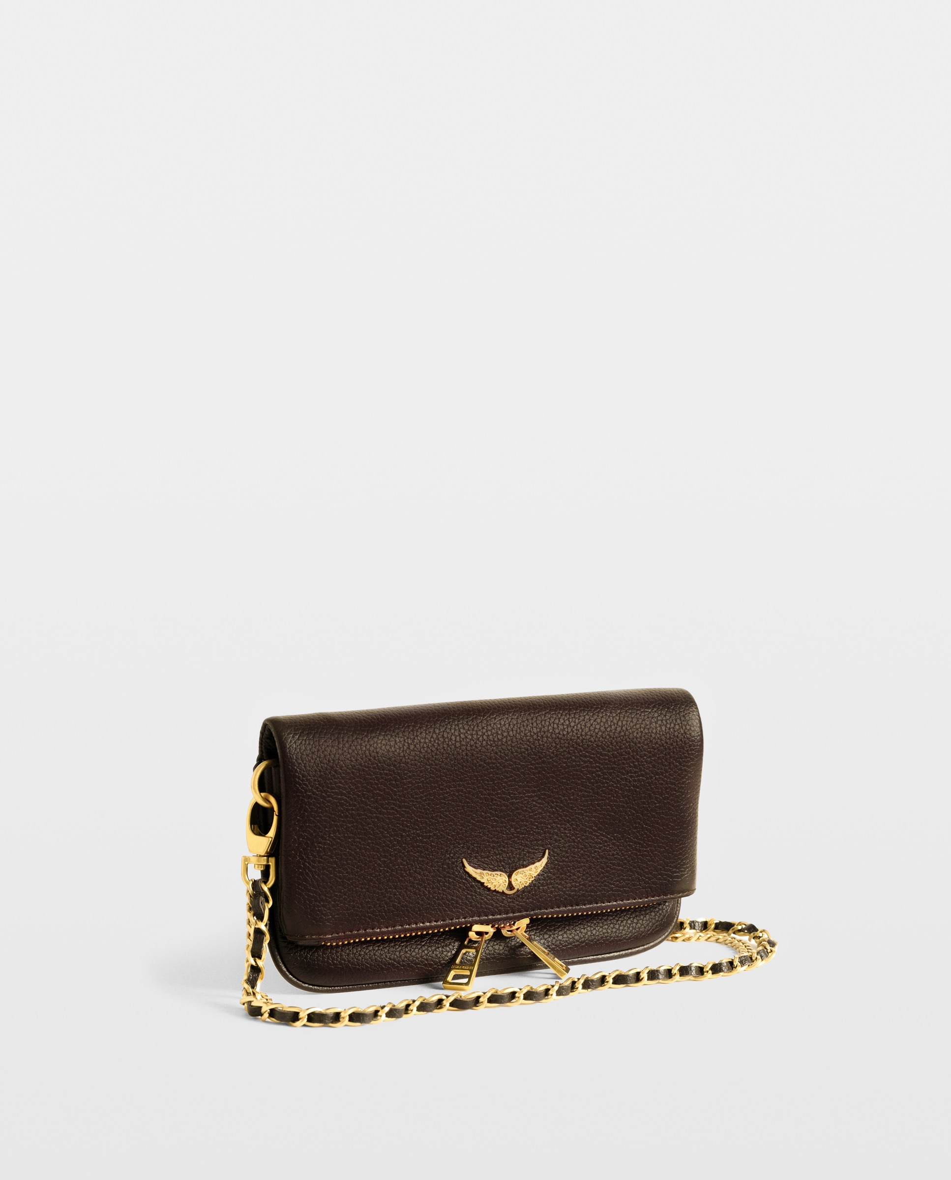 Bolso mini de mano rock de cuero granulado con cadenas y strass - Zadig & Voltaire - Marrón oscuro Marrón oscuro-4