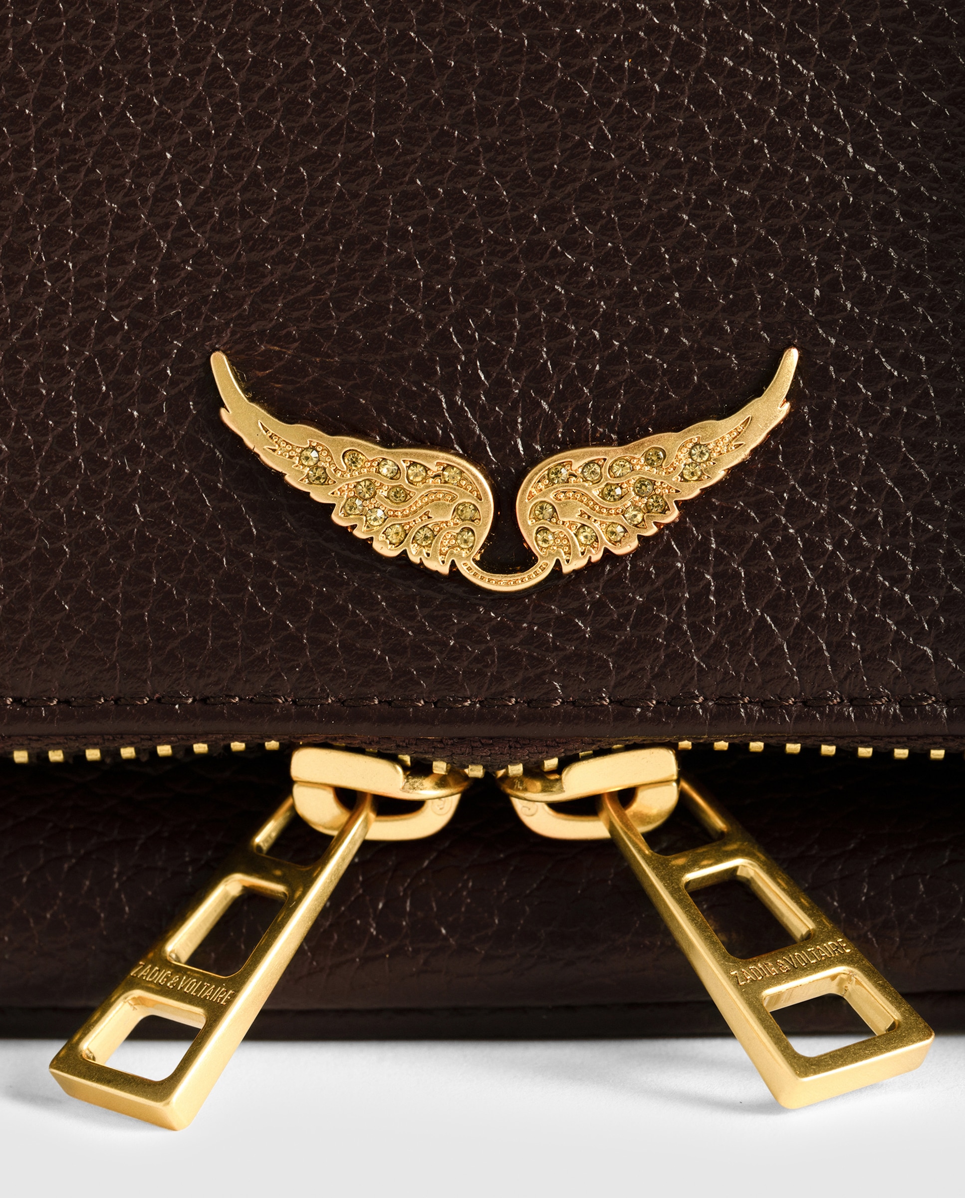 Bolso mini de mano rock de cuero granulado con cadenas y strass - Zadig & Voltaire - Marrón oscuro Marrón oscuro-7