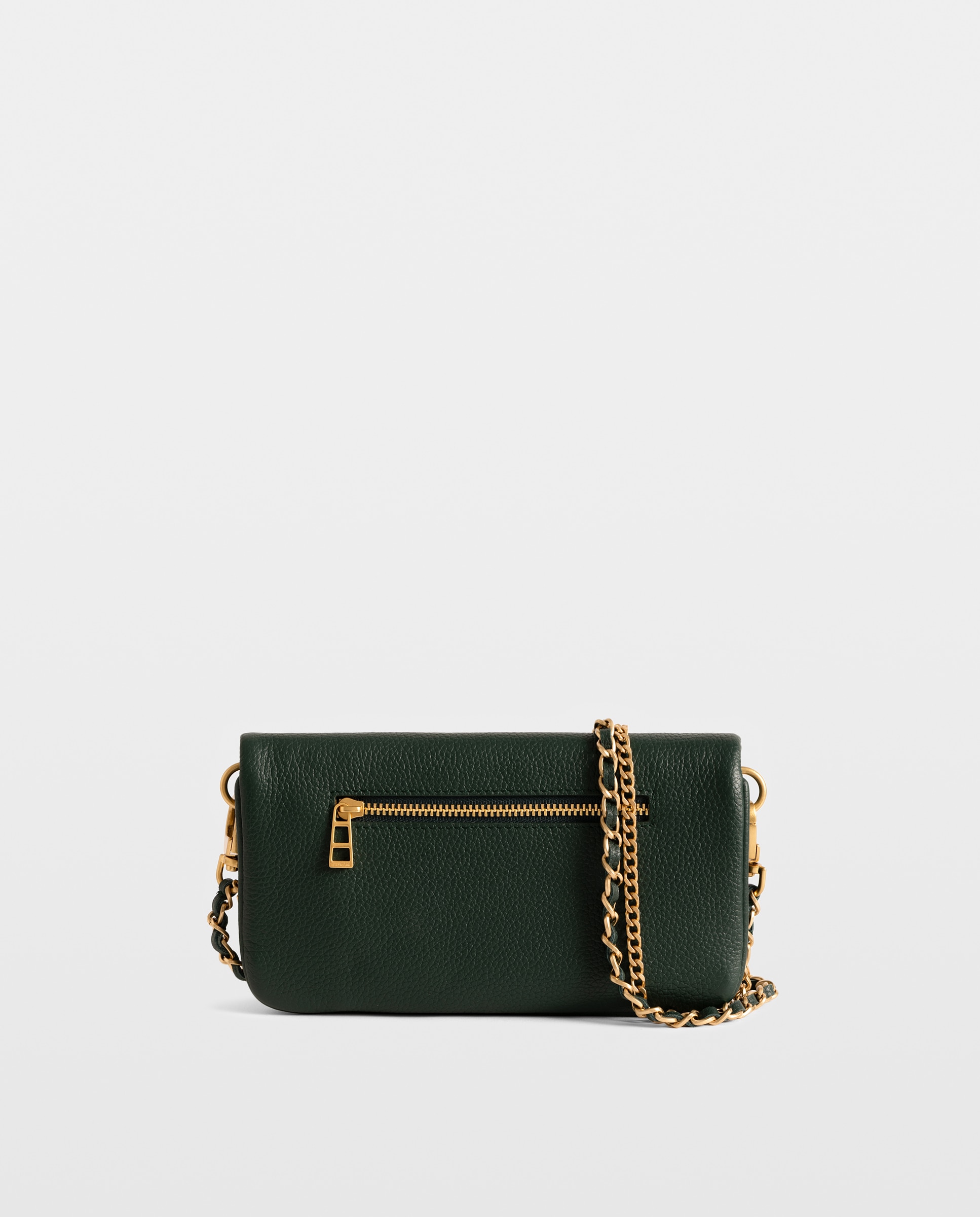 Bolso mini de mano rock de cuero granulado con cadenas y strass - Zadig & Voltaire - Verde oscuro Verde oscuro-5