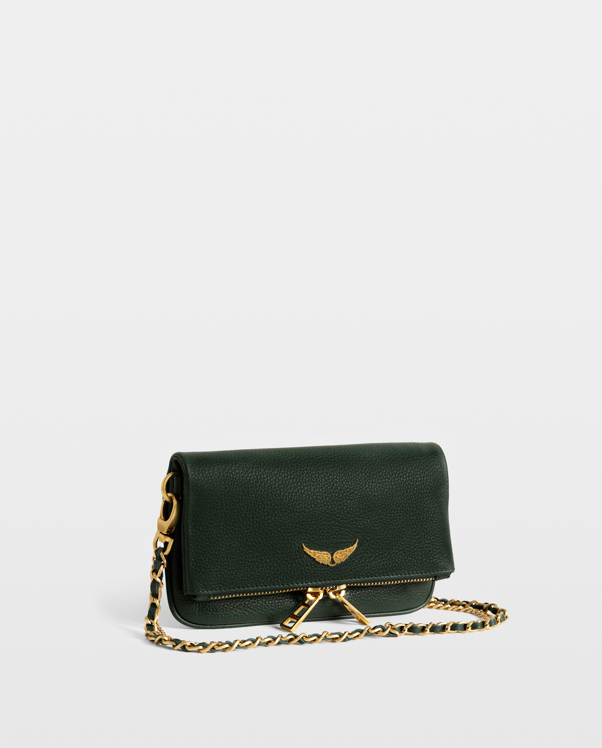 Bolso mini de mano rock de cuero granulado con cadenas y strass - Zadig & Voltaire - Verde oscuro Verde oscuro-4