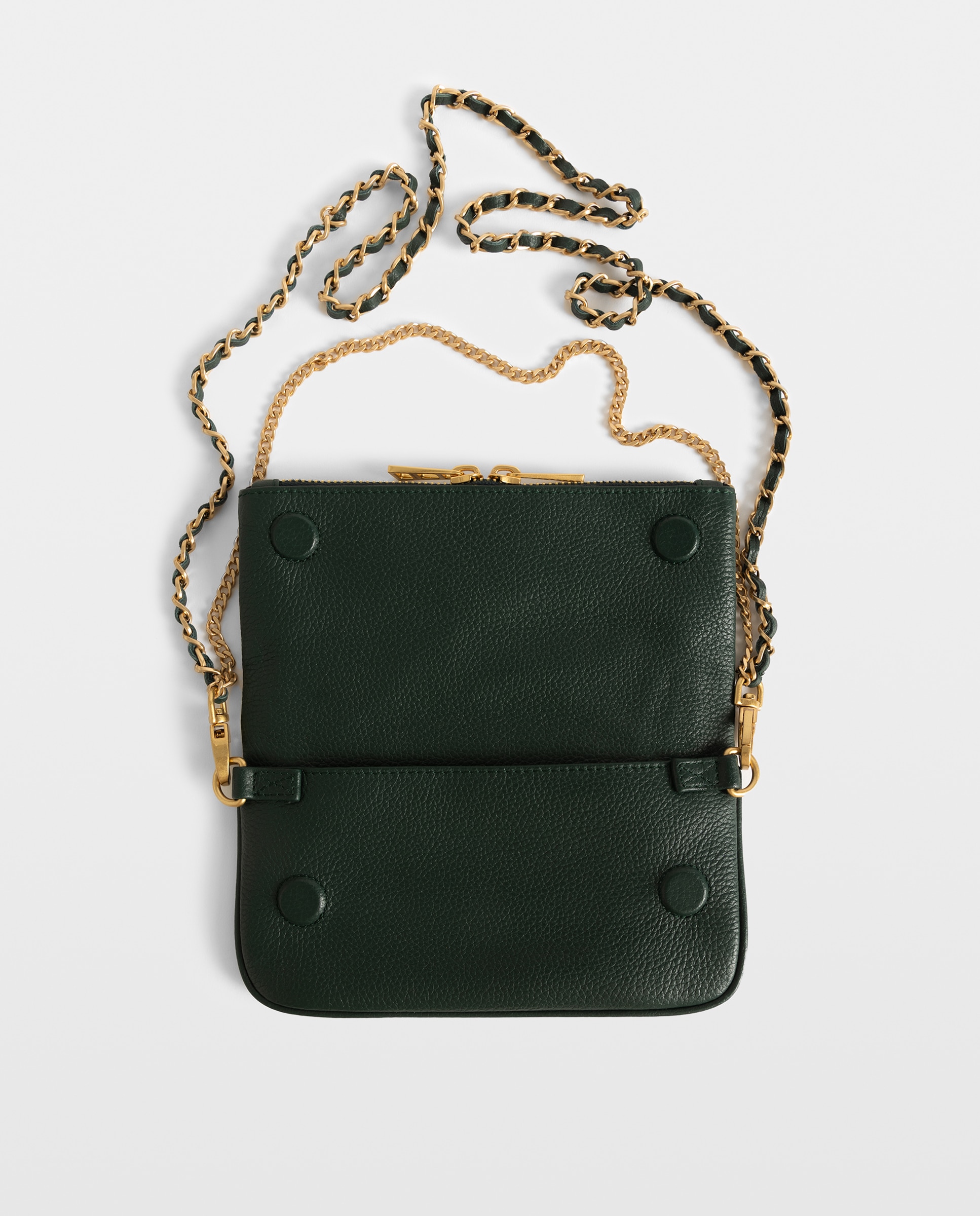Bolso mini de mano rock de cuero granulado con cadenas y strass - Zadig & Voltaire - Verde oscuro Verde oscuro-6