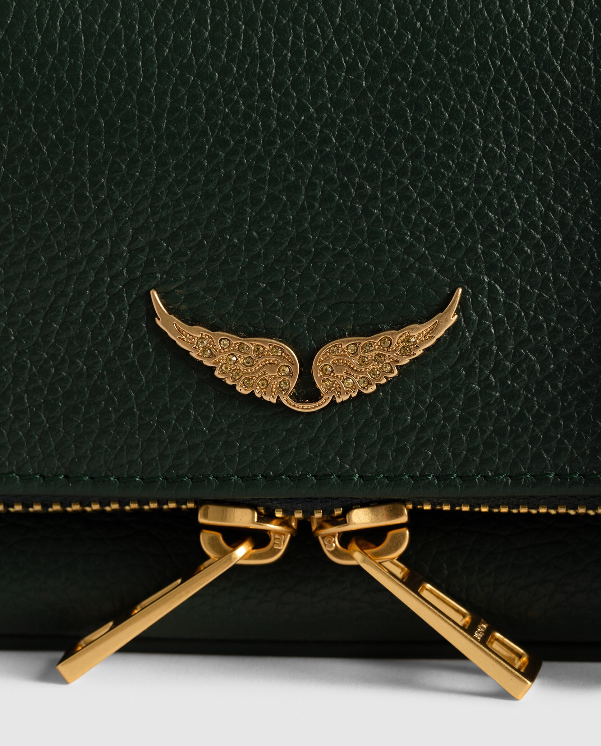Bolso mini de mano rock de cuero granulado con cadenas y strass - Zadig & Voltaire - Verde oscuro Verde oscuro-7