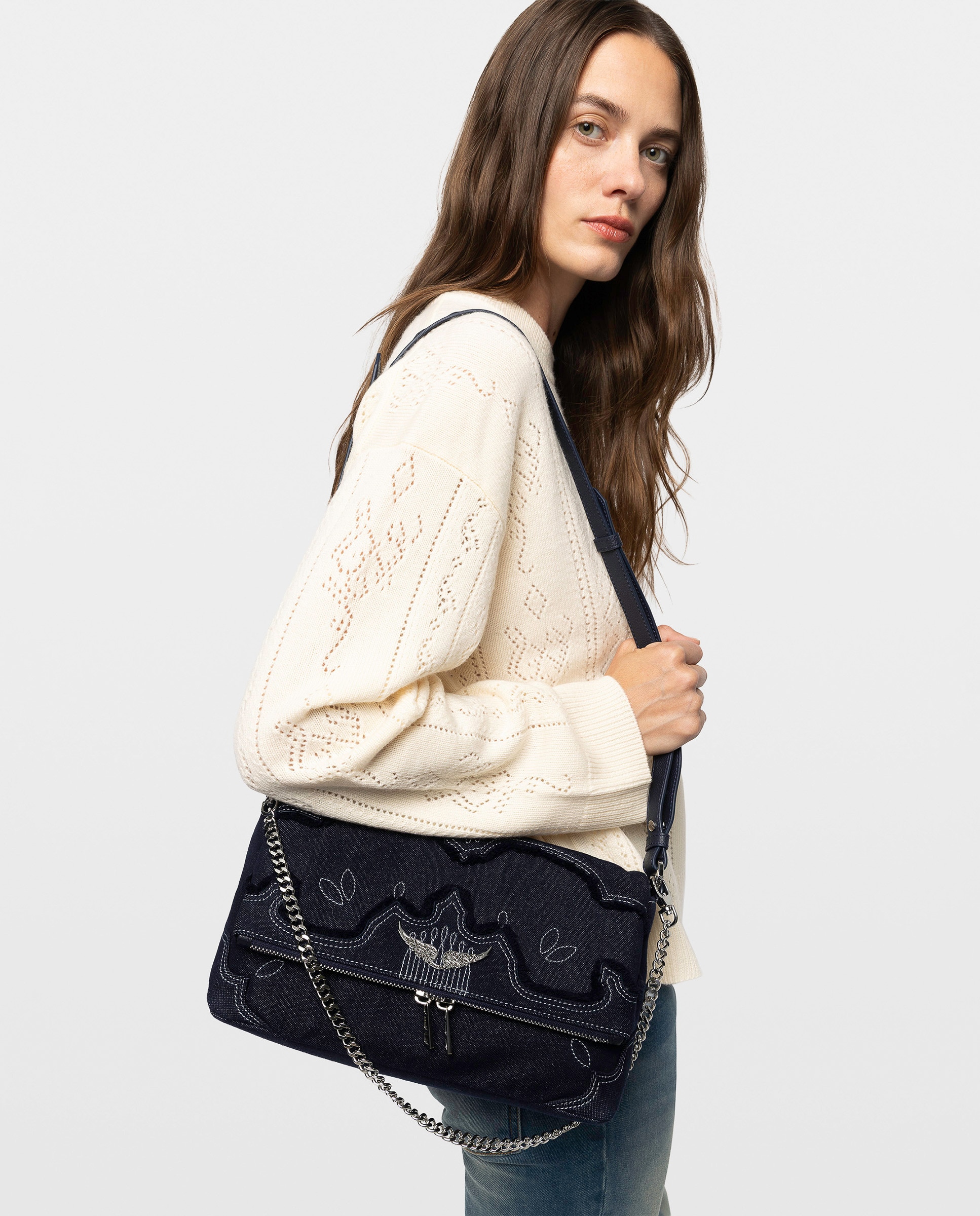 Bolso bandolera de denim con alas emblemáticas - Zadig & Voltaire - Azul Azul-2