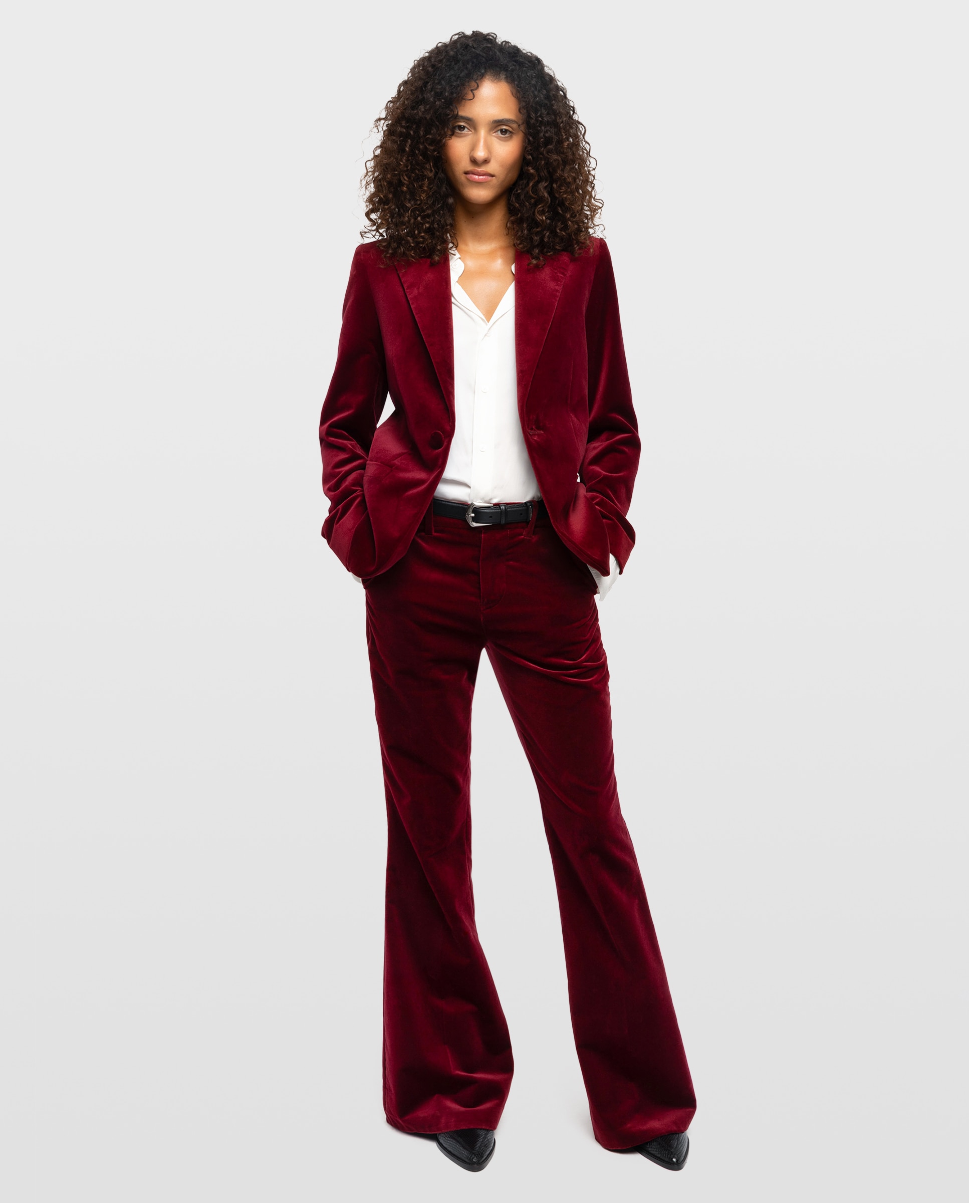 Imagen 0 de Pantalones de campana de mujer de terciopelo de cintura baja Rojo