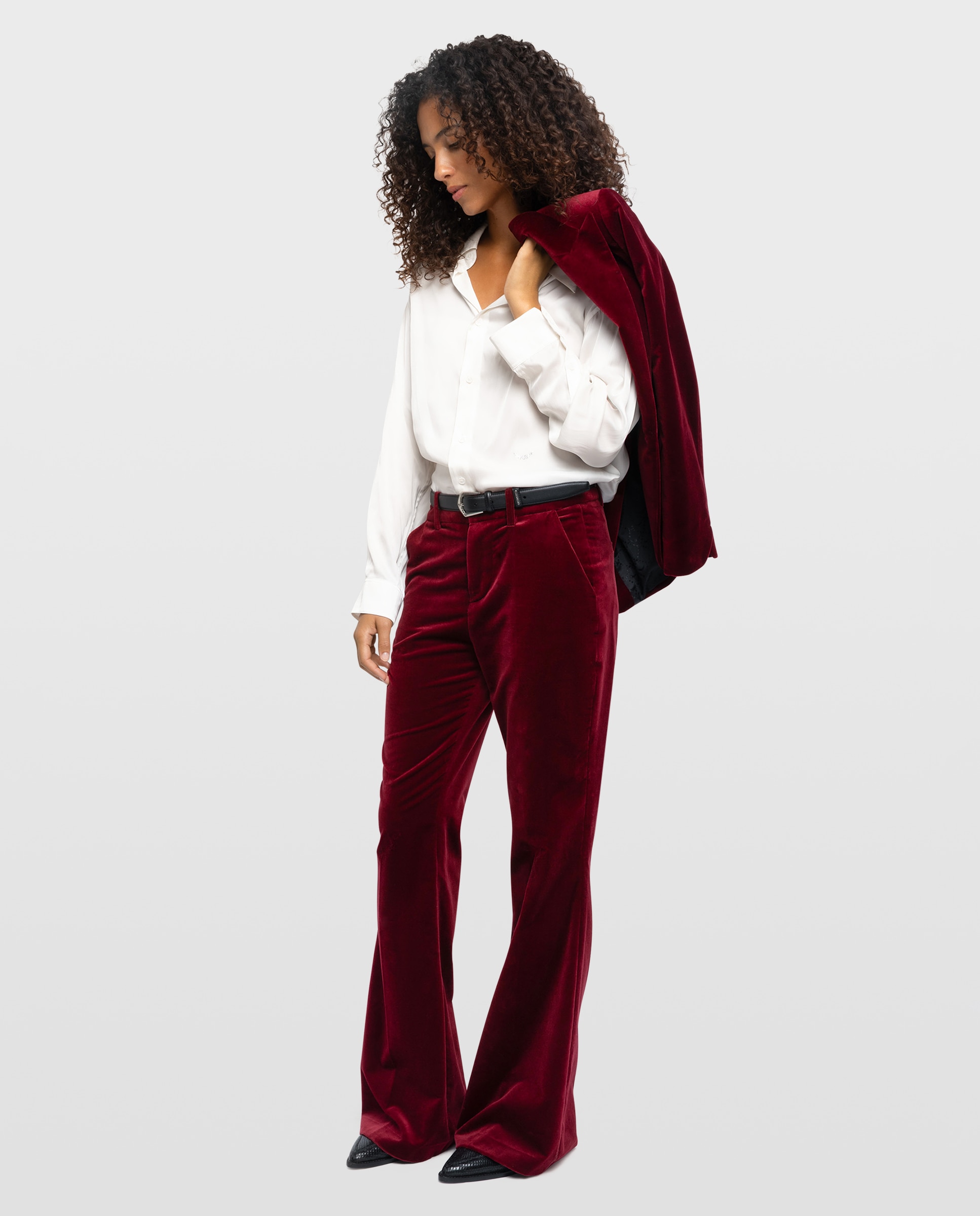 Pantalones de campana de mujer de terciopelo de cintura baja - Zadig & Voltaire - Rojo Rojo-3