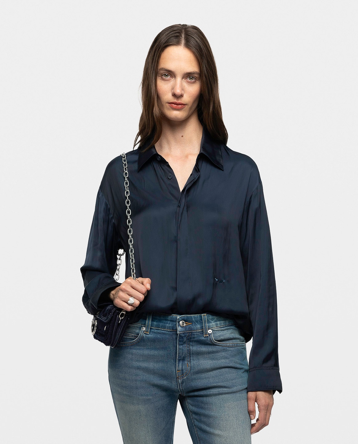Camisa de mujer de manga larga de satén - Zadig & Voltaire - Azul marino Azul marino-1