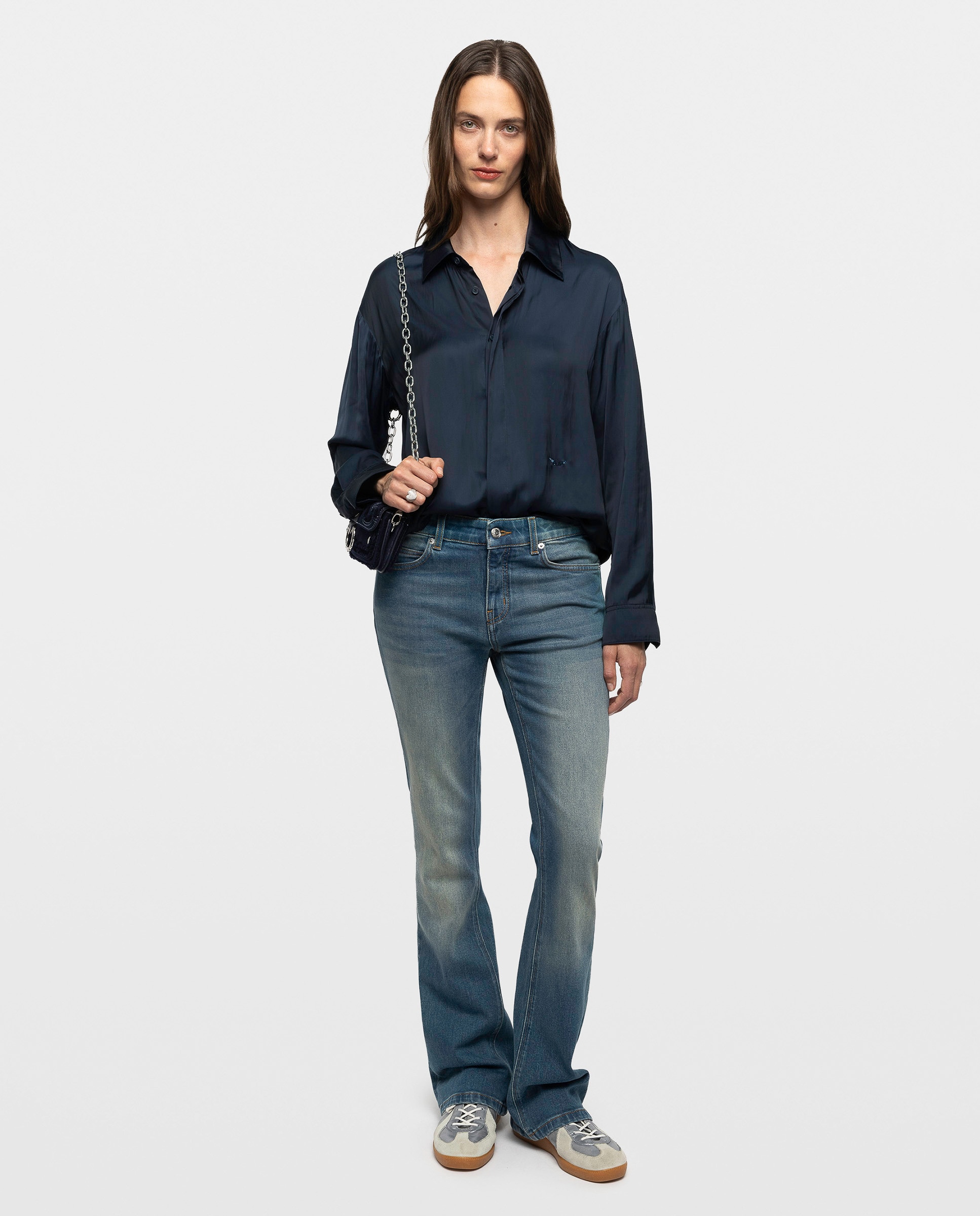 Camisa de mujer de manga larga de satén - Zadig & Voltaire - Azul marino Azul marino-3