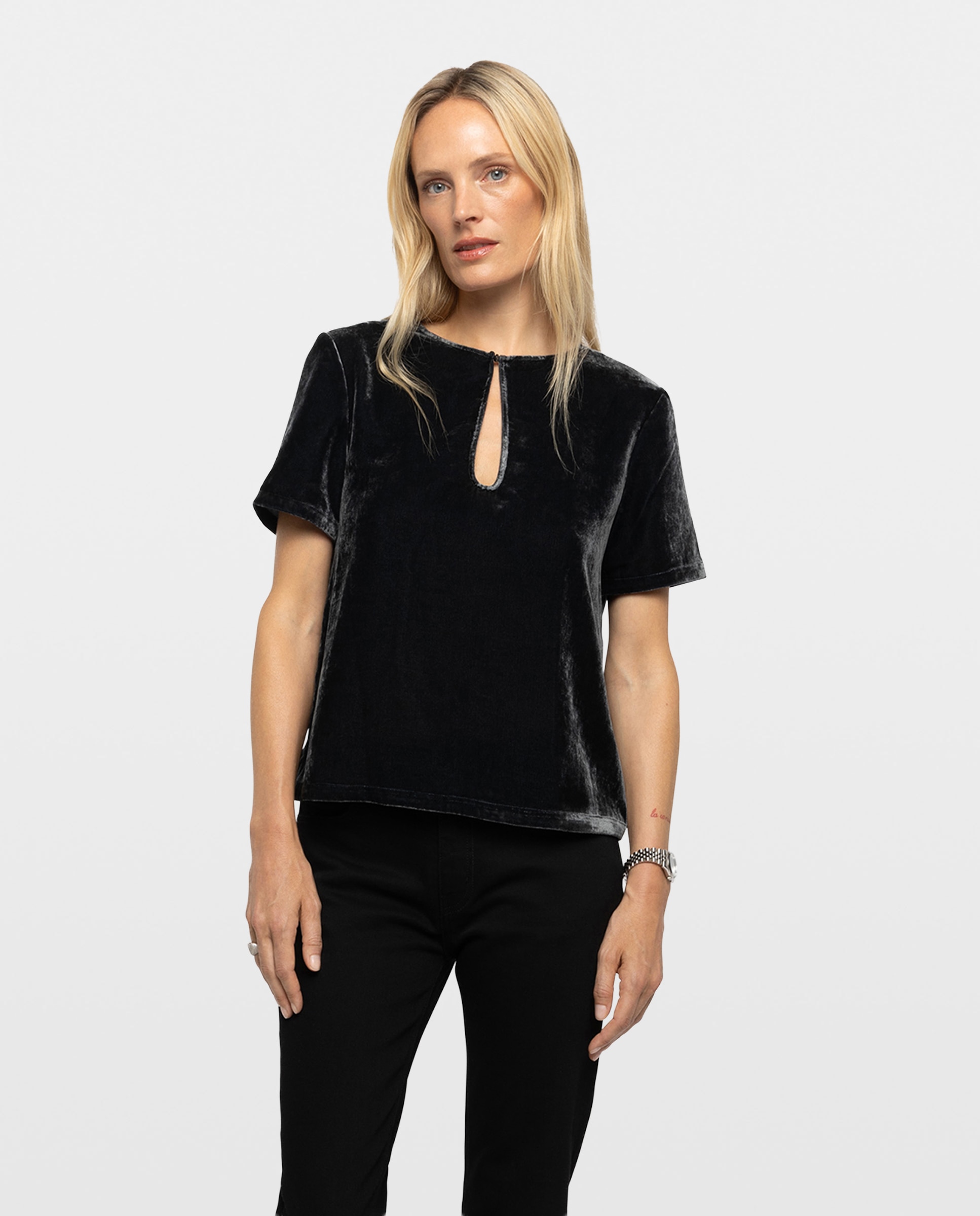 Top de mujer de terciopelo de viscosa con mangas cortas - Zadig & Voltaire - Gris oscuro Gris oscuro-1