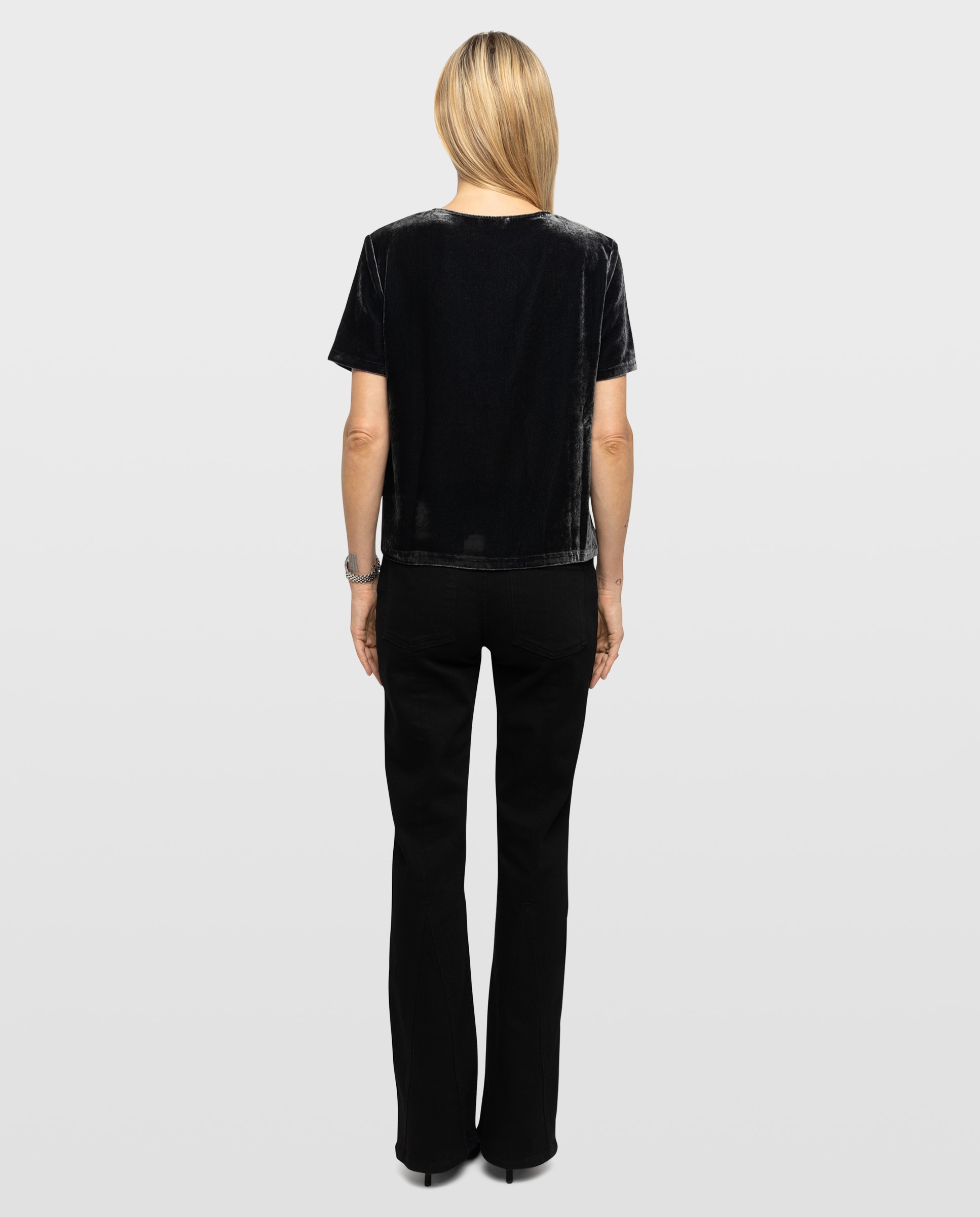 Top de mujer de terciopelo de viscosa con mangas cortas - Zadig & Voltaire - Gris oscuro Gris oscuro-2