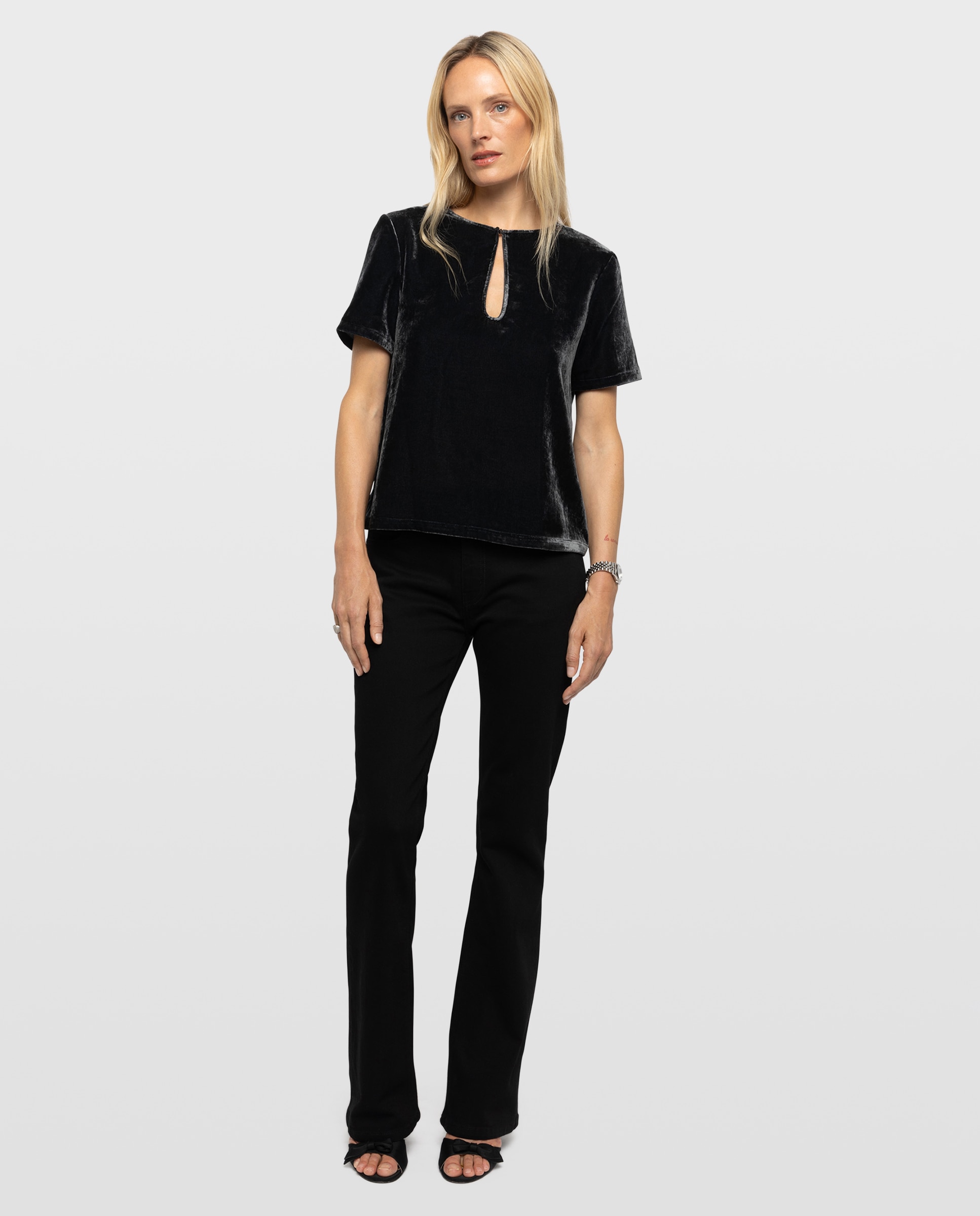 Top de mujer de terciopelo de viscosa con mangas cortas - Zadig & Voltaire - Gris oscuro Gris oscuro-3