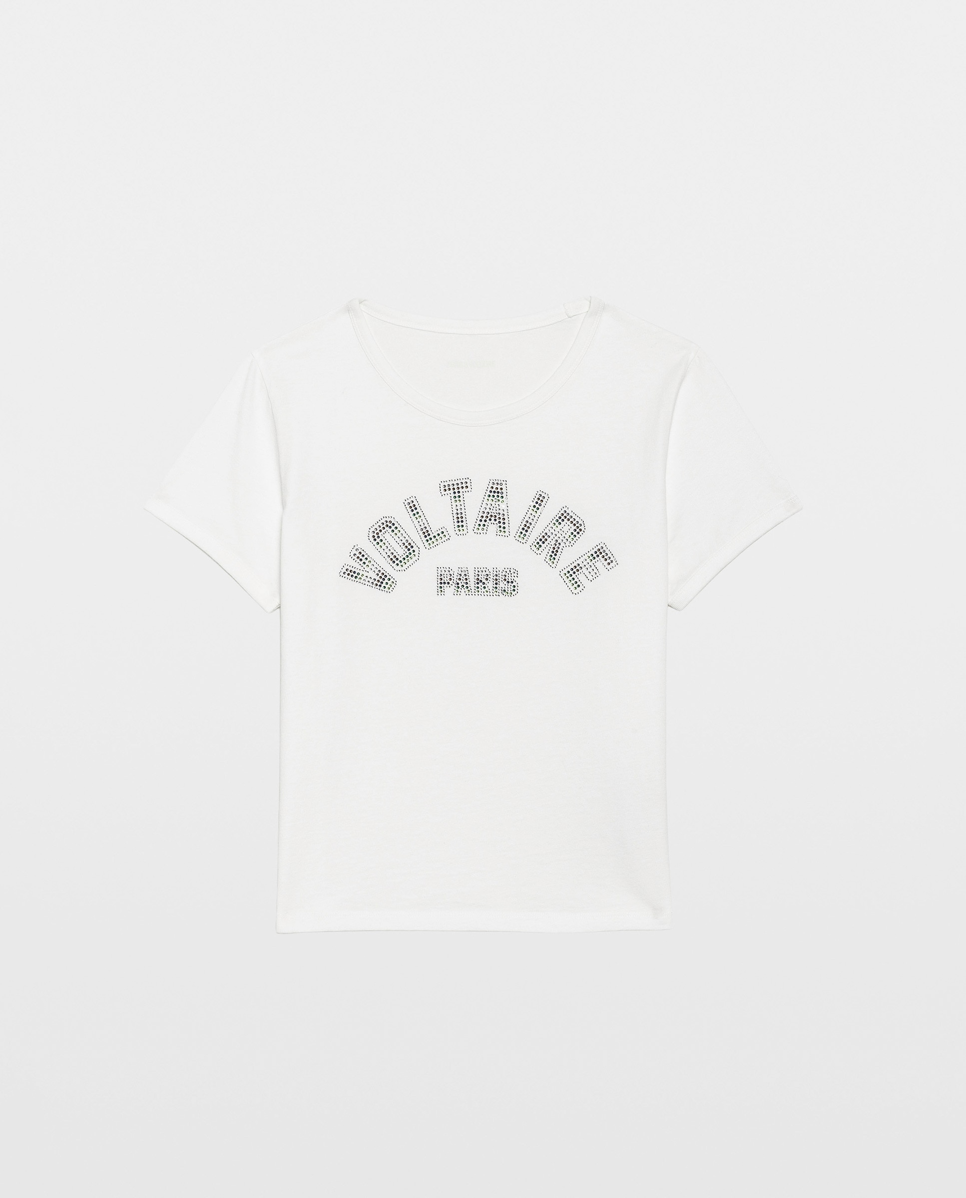 Camiseta de mujer de cuello redondo y mangas cortas de algodón con strass - Zadig & Voltaire - Blanco Blanco-5