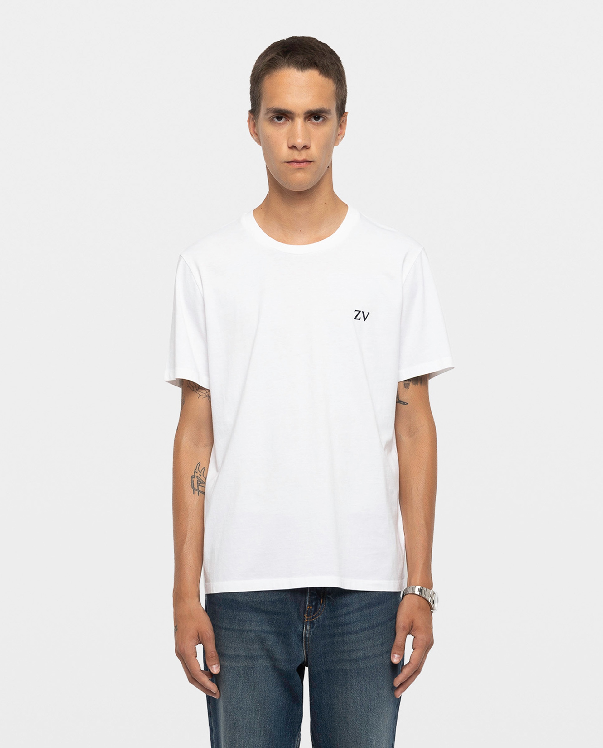 Imagen 0 de Camiseta de hombre de manga corta de algodón con flocado Blanco