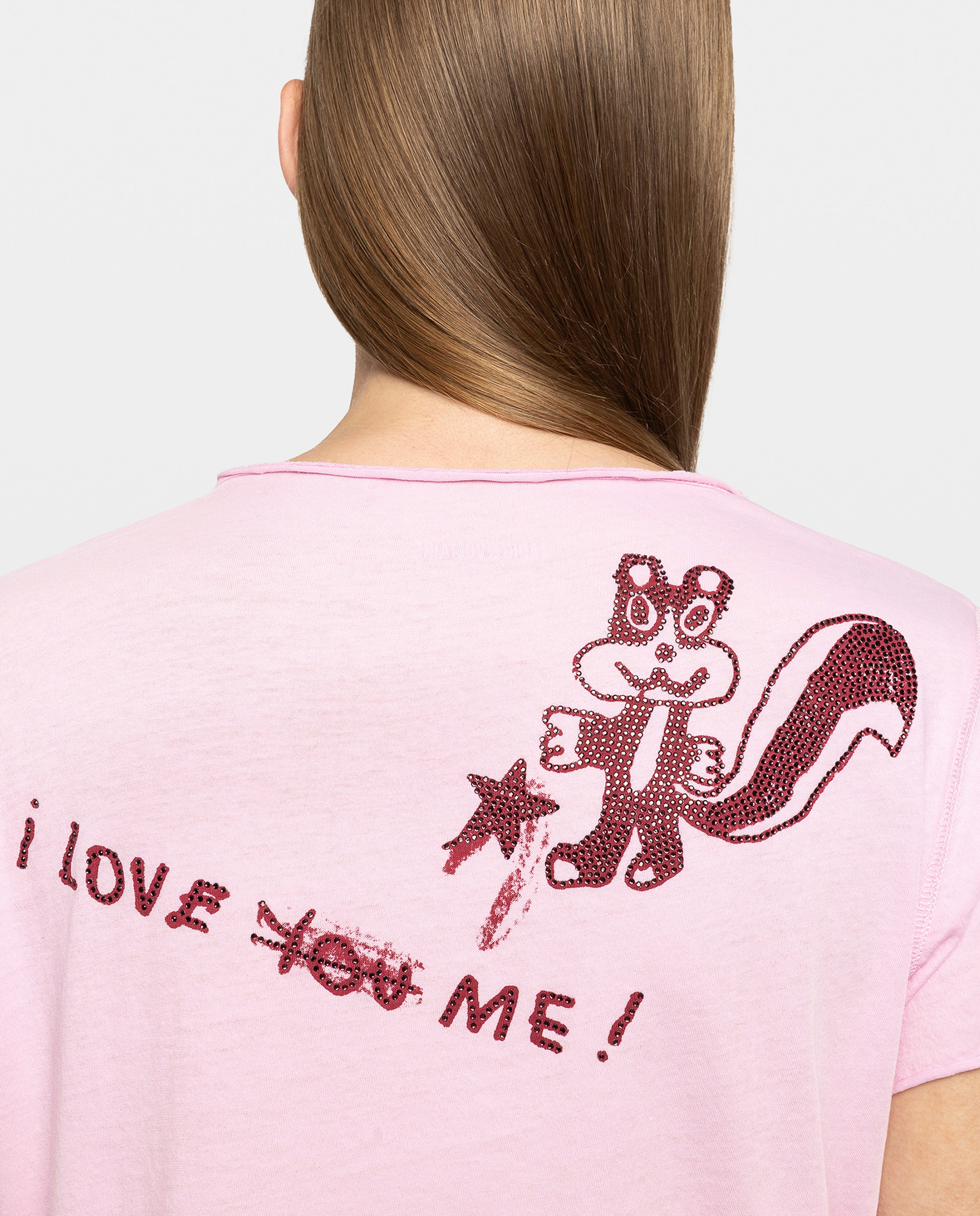 Camiseta tunecina de mujer de manga corta de algodón con estampado y strass - Zadig & Voltaire - Rosa pastel Rosa pastel-6