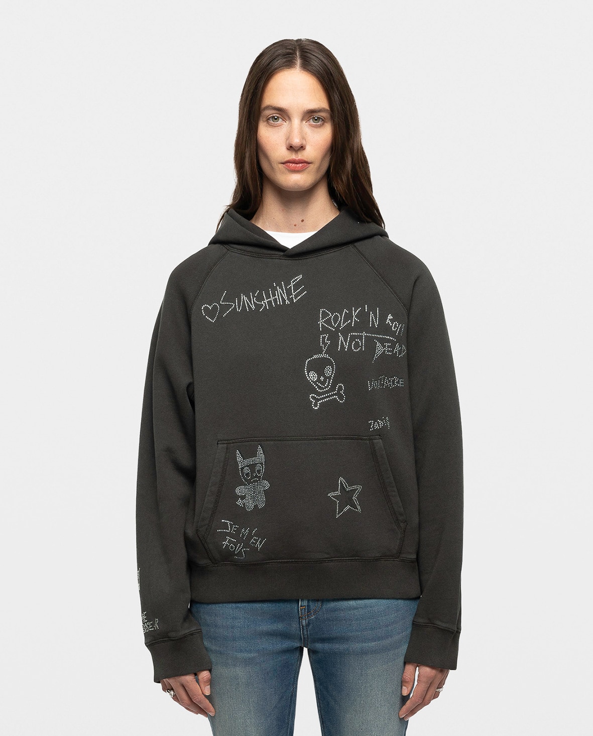 Sudadera de mujer con capucha, estampados y strass - Zadig & Voltaire - Gris oscuro Gris oscuro-1