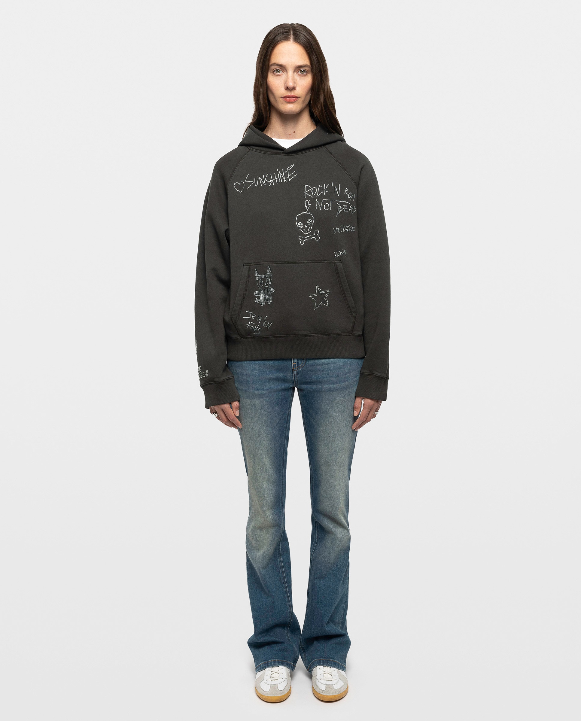 Sudadera de mujer con capucha, estampados y strass - Zadig & Voltaire - Gris oscuro Gris oscuro-3