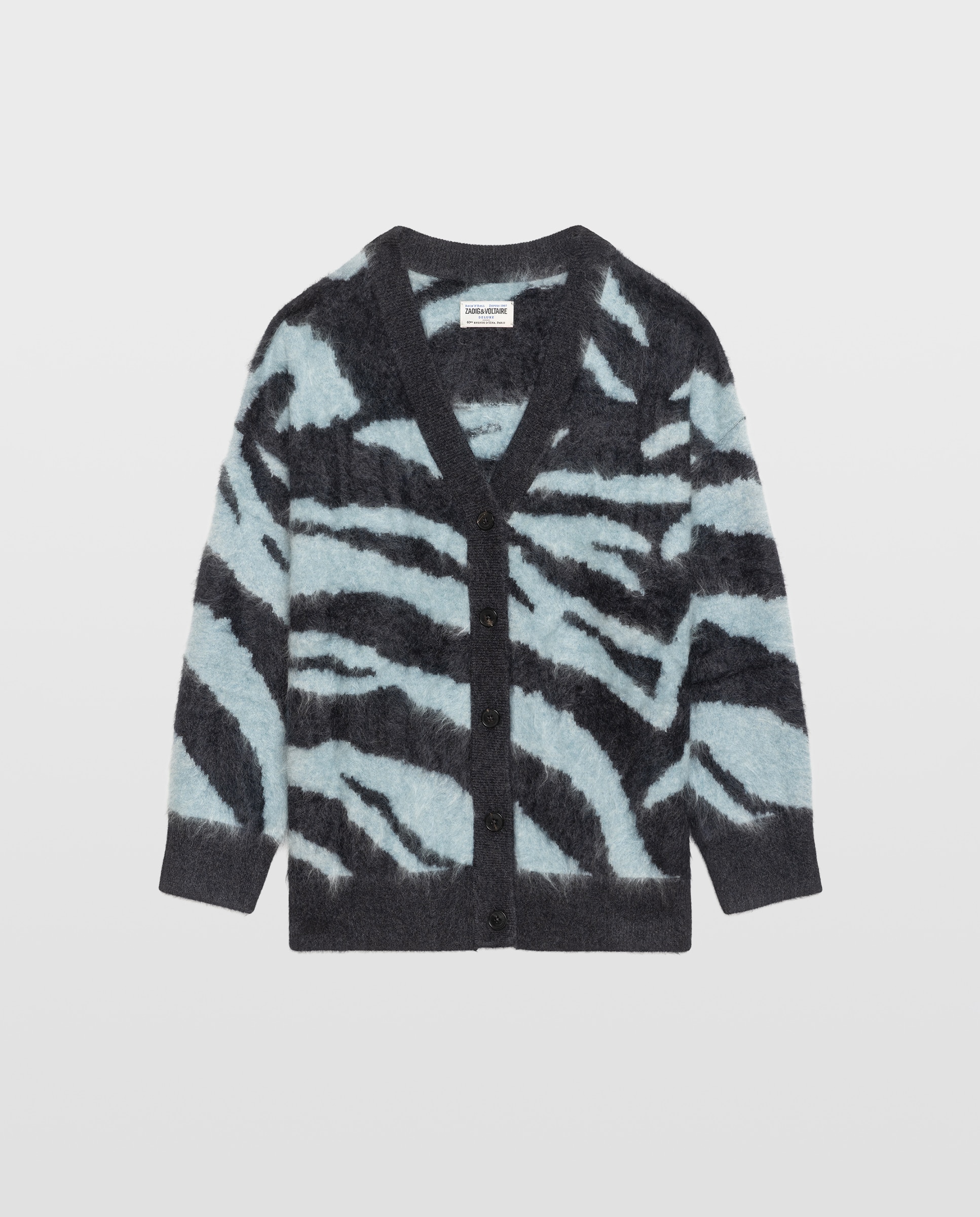 Imagen 6 de Cárdigan de mujer 100% cachemira con jacquard cebra - Zadig & Voltaire - Gris oscuro Gris oscuro