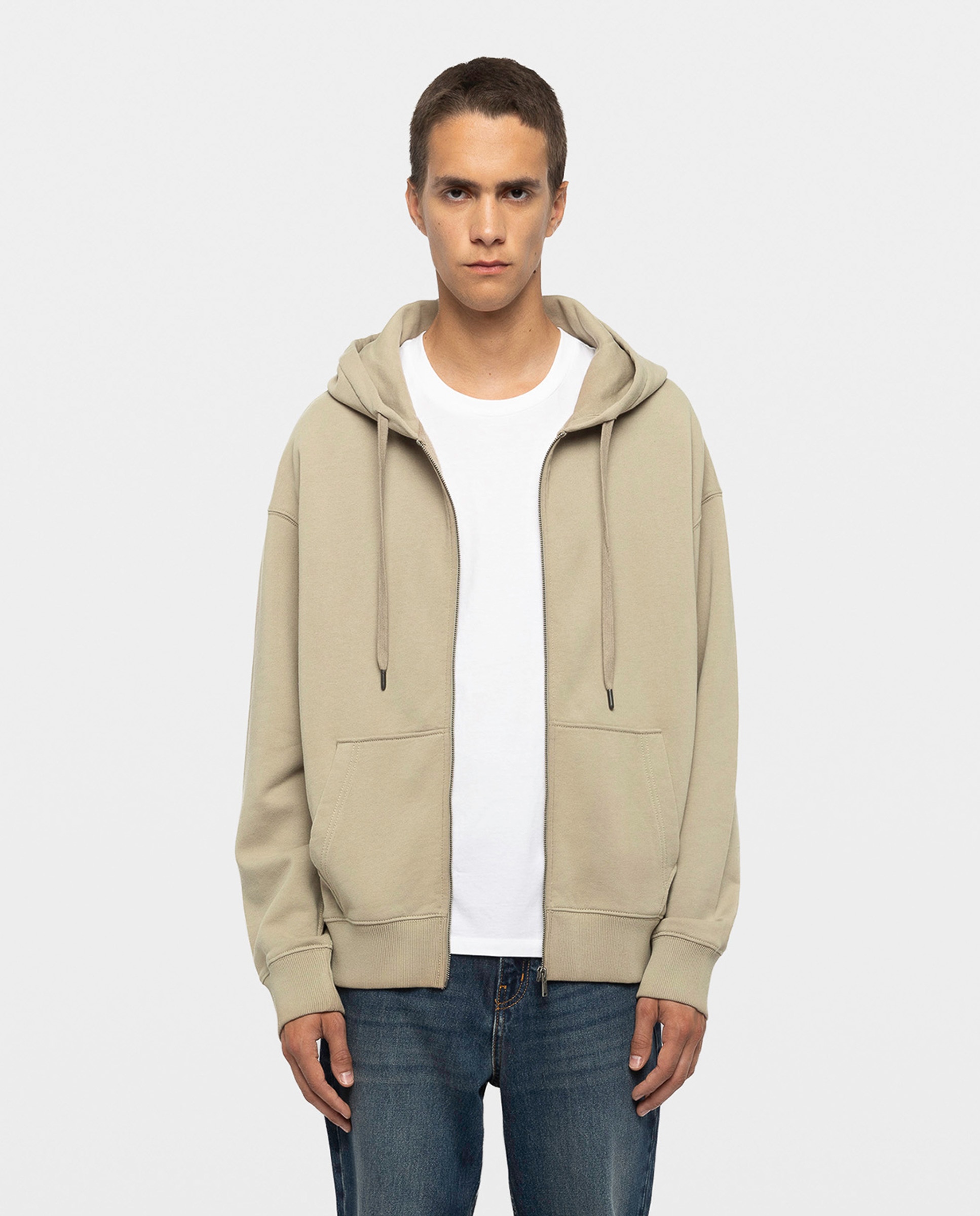 Imagen 0 de Sudadera con cremallera de hombre manga larga algodón Beige