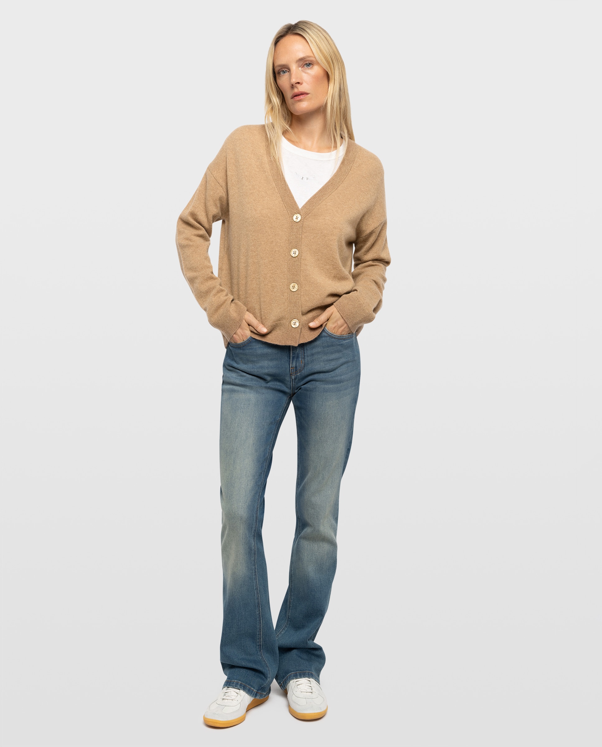 Cárdigan de mujer 100% cachemira con cuello de pico - Zadig & Voltaire - Camel Camel-3