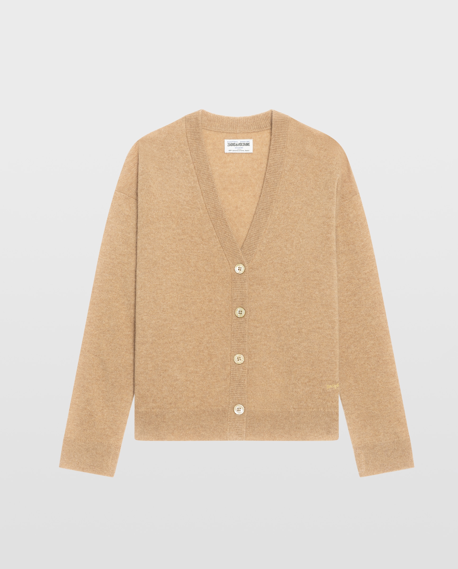 Cárdigan de mujer 100% cachemira con cuello de pico - Zadig & Voltaire - Camel Camel-5
