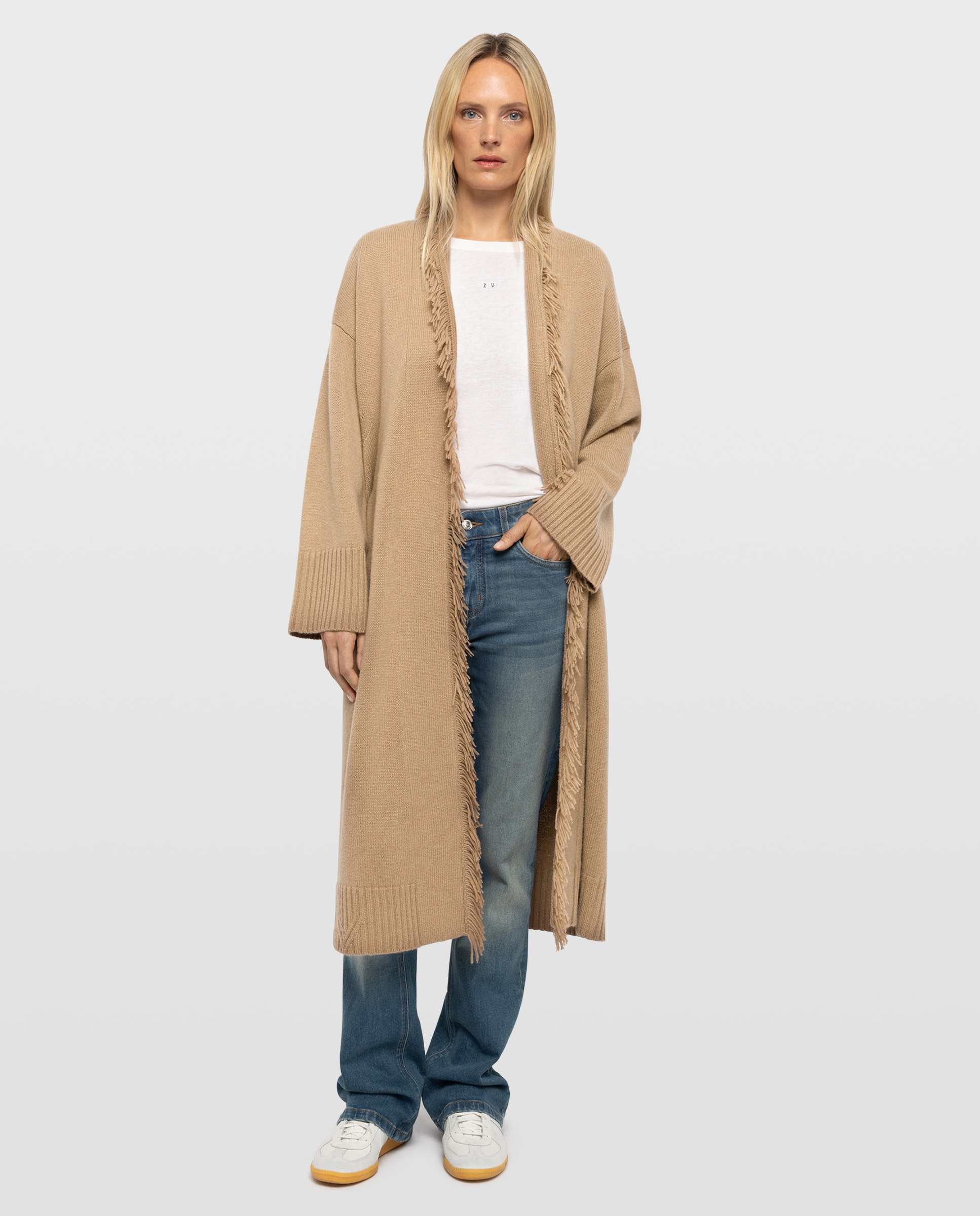 Cárdigan de punto de mujer largo con flecos - Zadig & Voltaire - Camel Camel-1