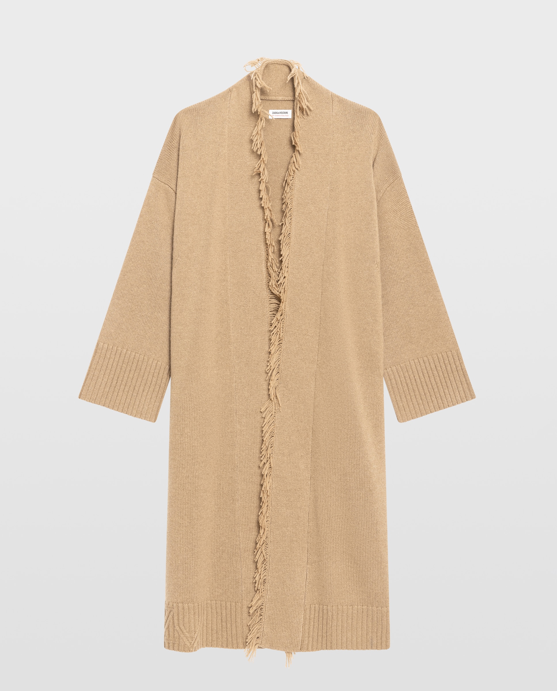 Cárdigan de punto de mujer largo con flecos - Zadig & Voltaire - Camel Camel-3