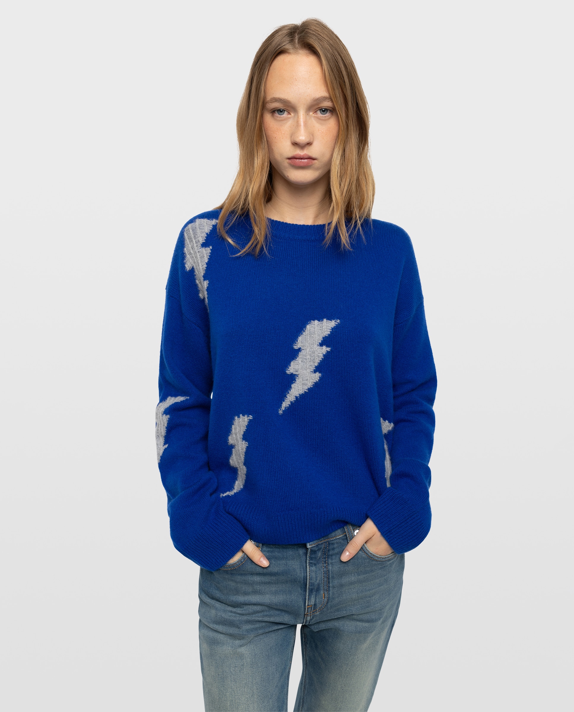 Jersey de mujer 100% cachemira de cuello redondo y manga larga - Zadig & Voltaire - Azul eléctrico Azul eléctrico-1
