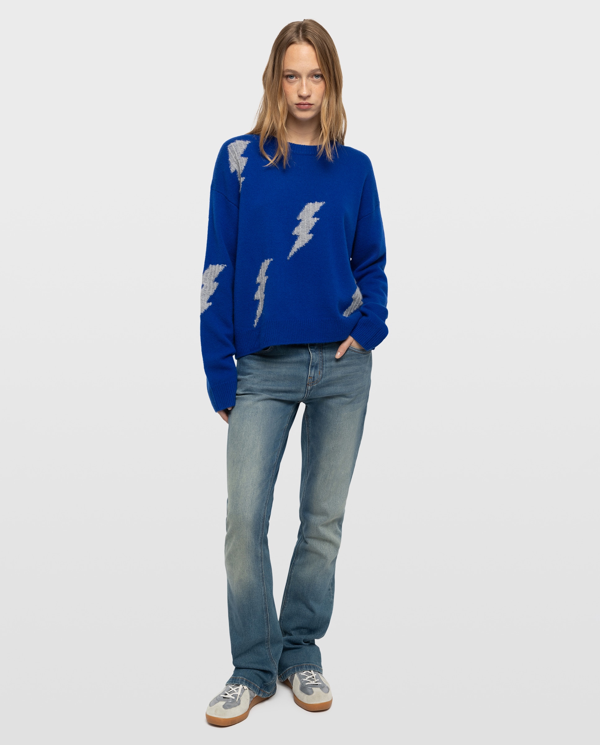 Jersey de mujer 100% cachemira de cuello redondo y manga larga - Zadig & Voltaire - Azul eléctrico Azul eléctrico-3
