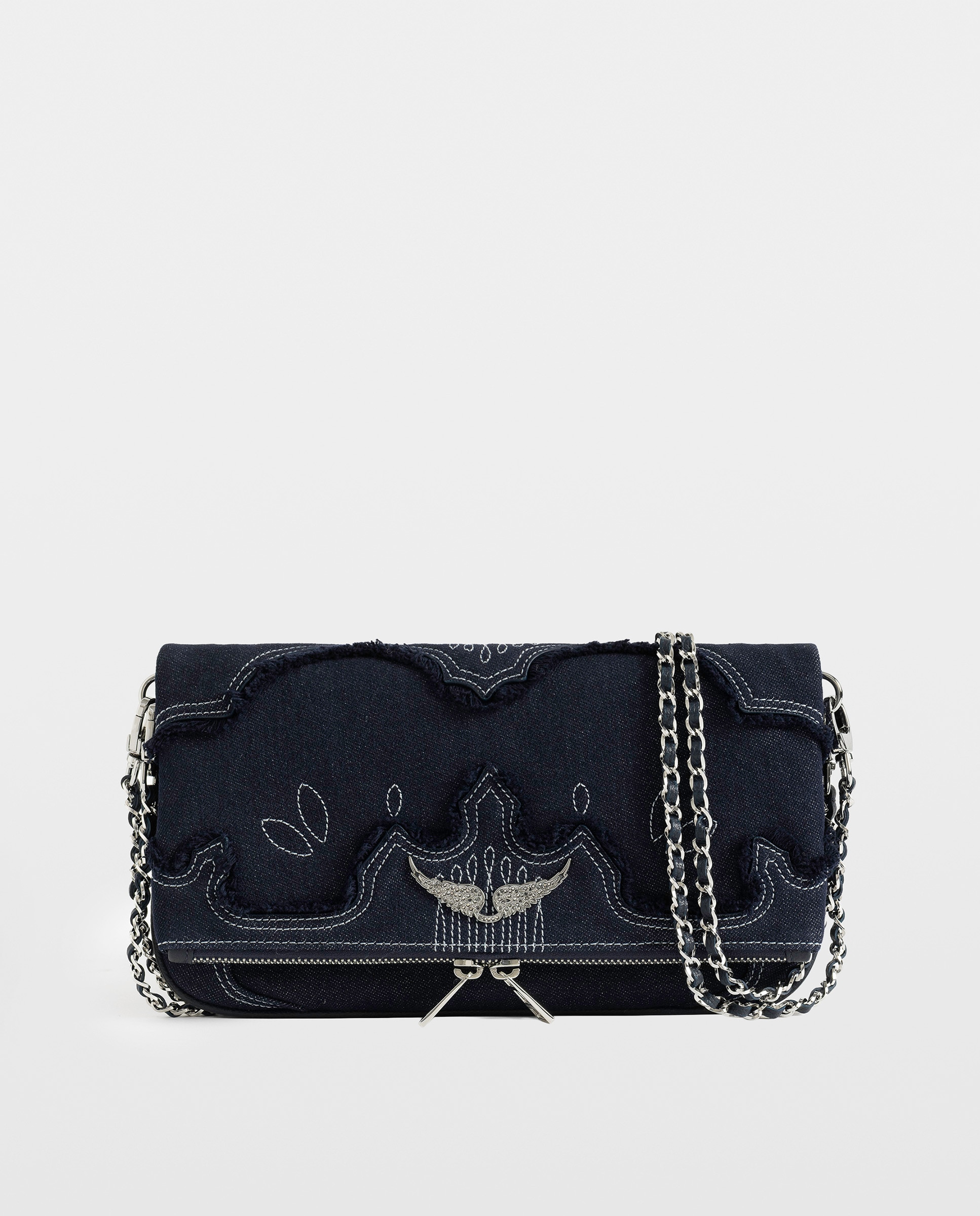 Bolso de mano rock de denim con detalles de piel y strass - Zadig & Voltaire - Azul Azul-1