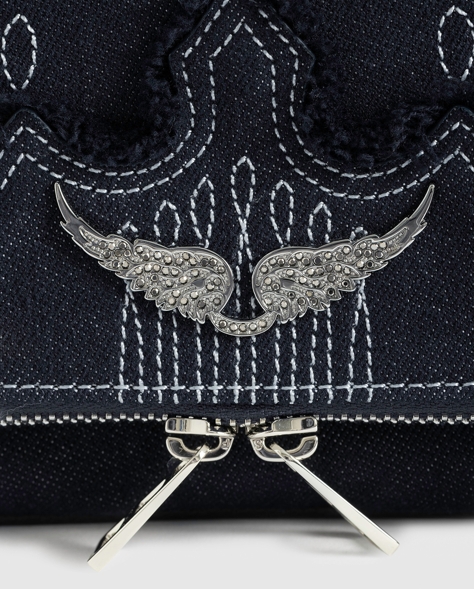 Bolso de mano rock de denim con detalles de piel y strass - Zadig & Voltaire - Azul Azul-5