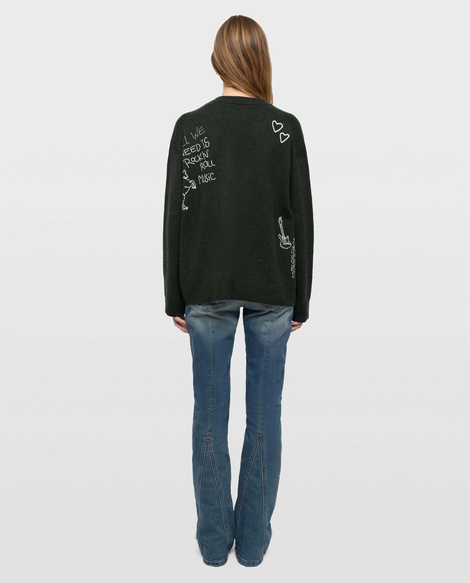 Jersey de mujer de cuello de pico, manga larga y 100% cachemira - Zadig & Voltaire - Verde oscuro Verde oscuro-2