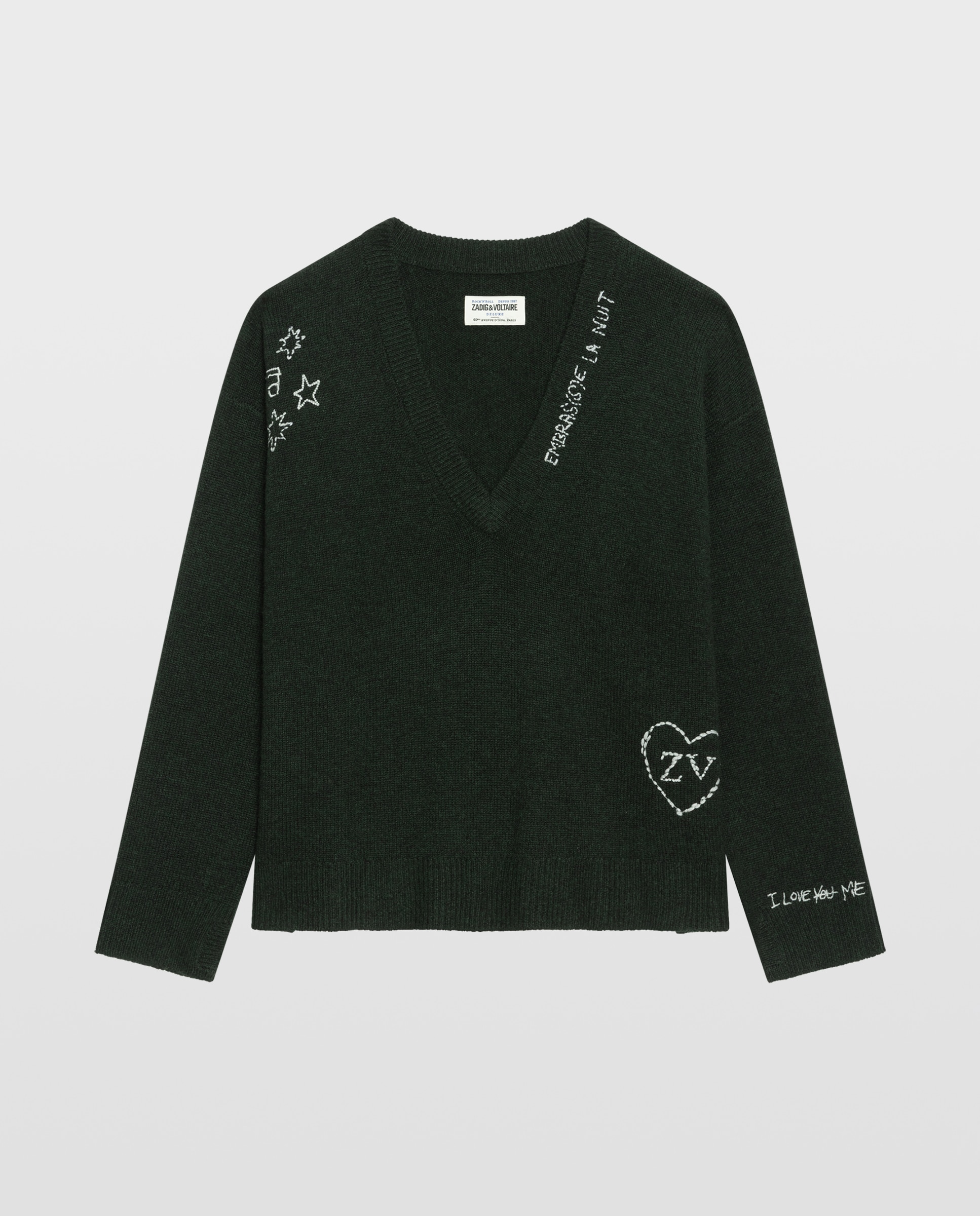 Jersey de mujer de cuello de pico, manga larga y 100% cachemira - Zadig & Voltaire - Verde oscuro Verde oscuro-5
