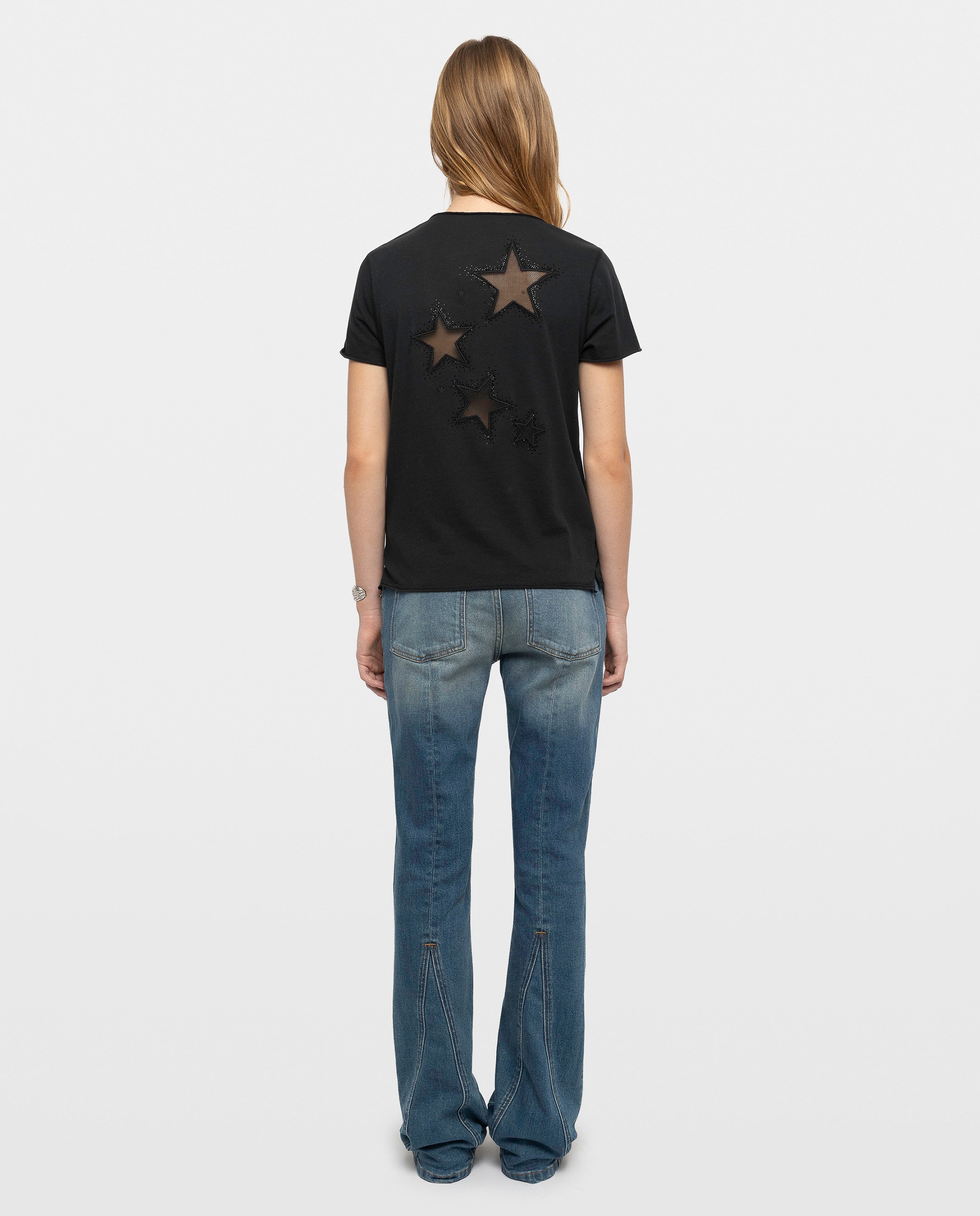 Camiseta tunecina de mujer de manga corta en algodón con diseño fishnet y strass - Zadig & Voltaire - Verde oscuro Verde oscuro-2