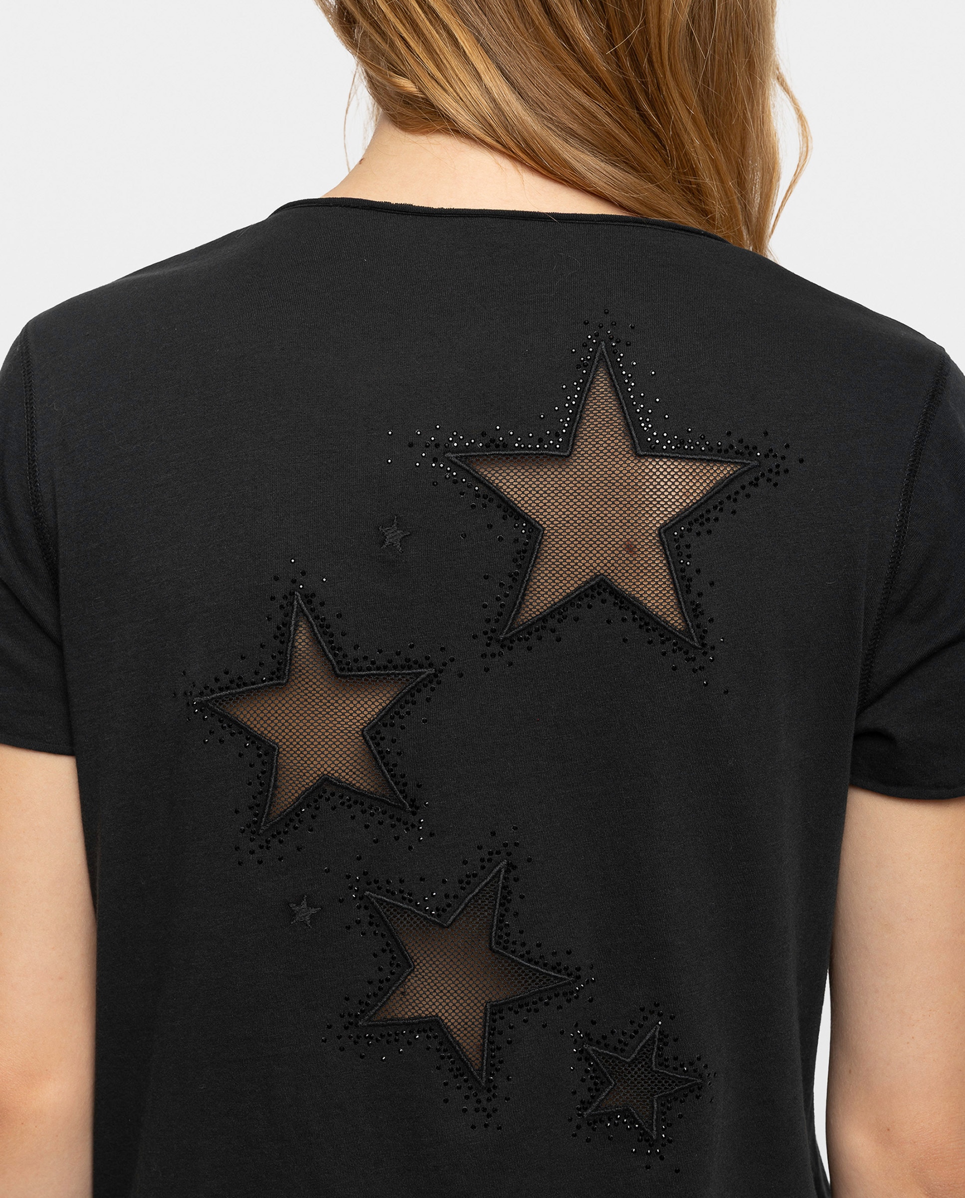 Camiseta tunecina de mujer de manga corta en algodón con diseño fishnet y strass - Zadig & Voltaire - Verde oscuro Verde oscuro-4