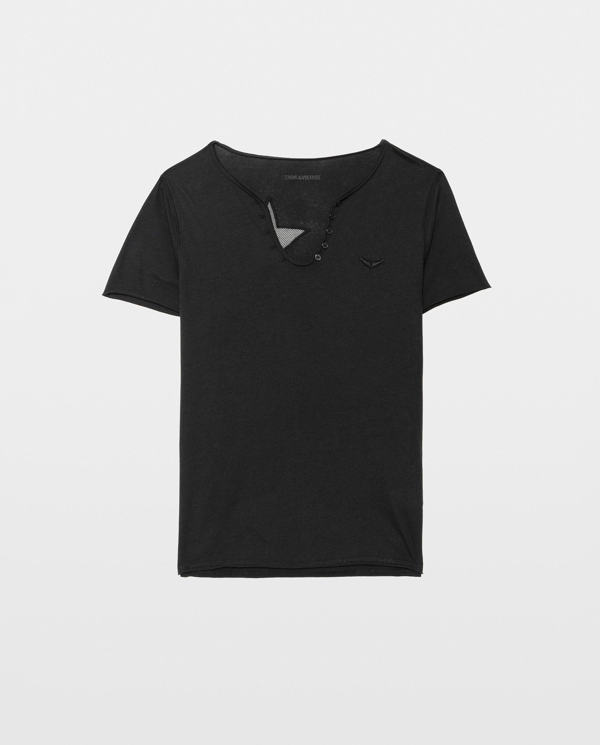 Camiseta tunecina de mujer de manga corta en algodón con diseño fishnet y strass - Zadig & Voltaire - Verde oscuro Verde oscuro-5