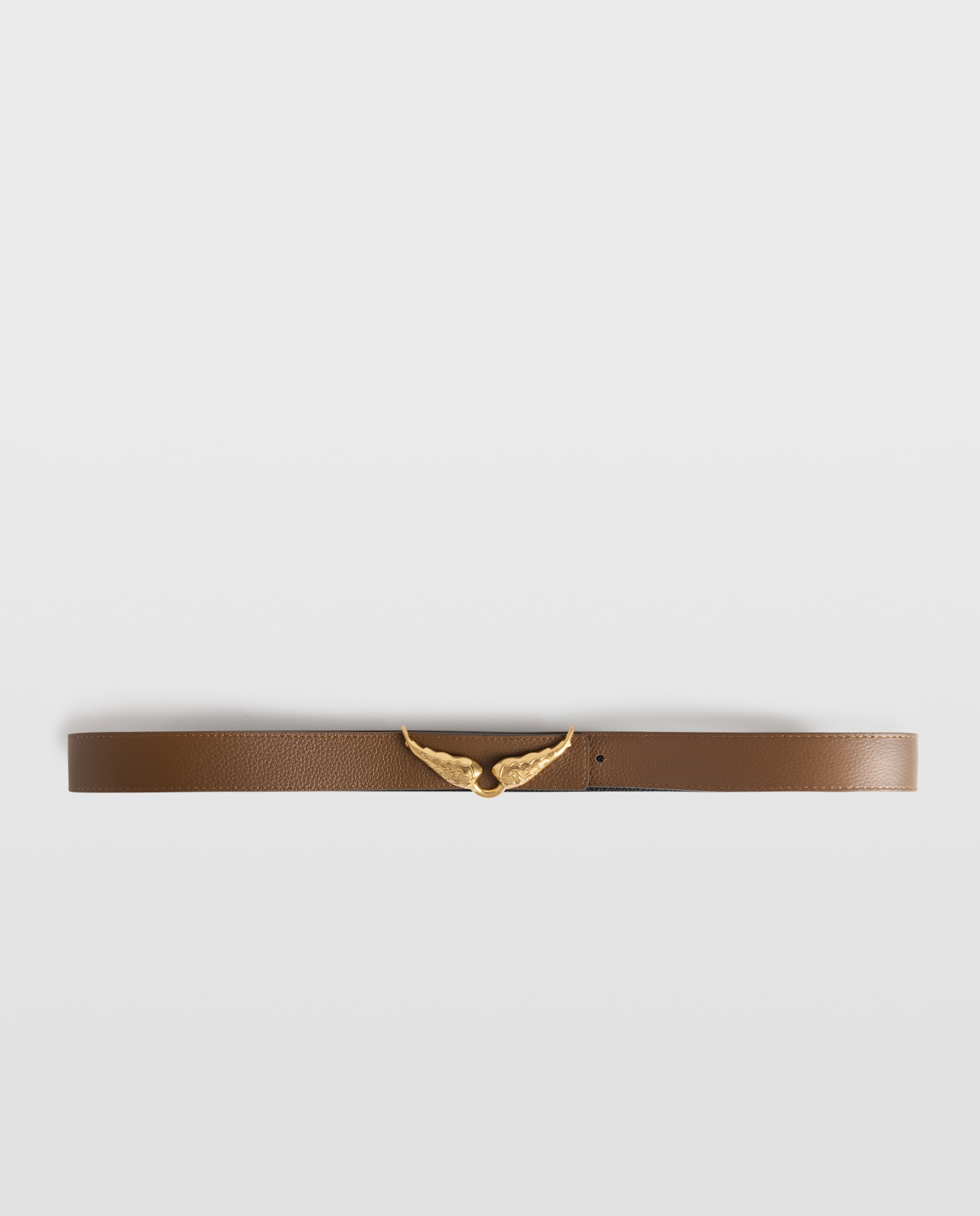 Imagen 1 de Cinturón de mujer reversible estilo rock con hebilla alas en cuero de 30mm Marrón claro