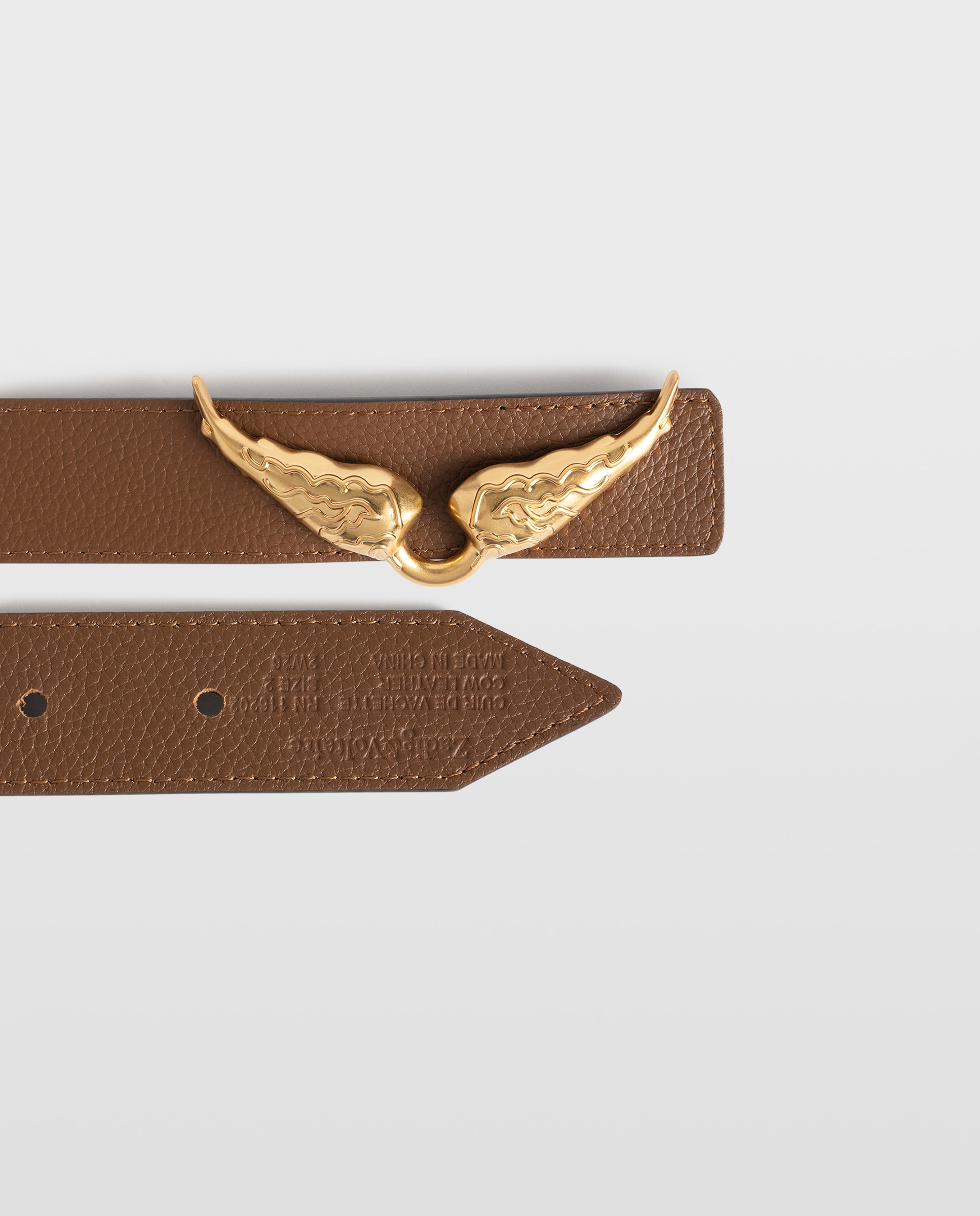 Imagen 3 de Cinturón de mujer reversible estilo rock con hebilla alas en cuero de 30mm - Zadig & Voltaire - Marrón claro Marrón claro
