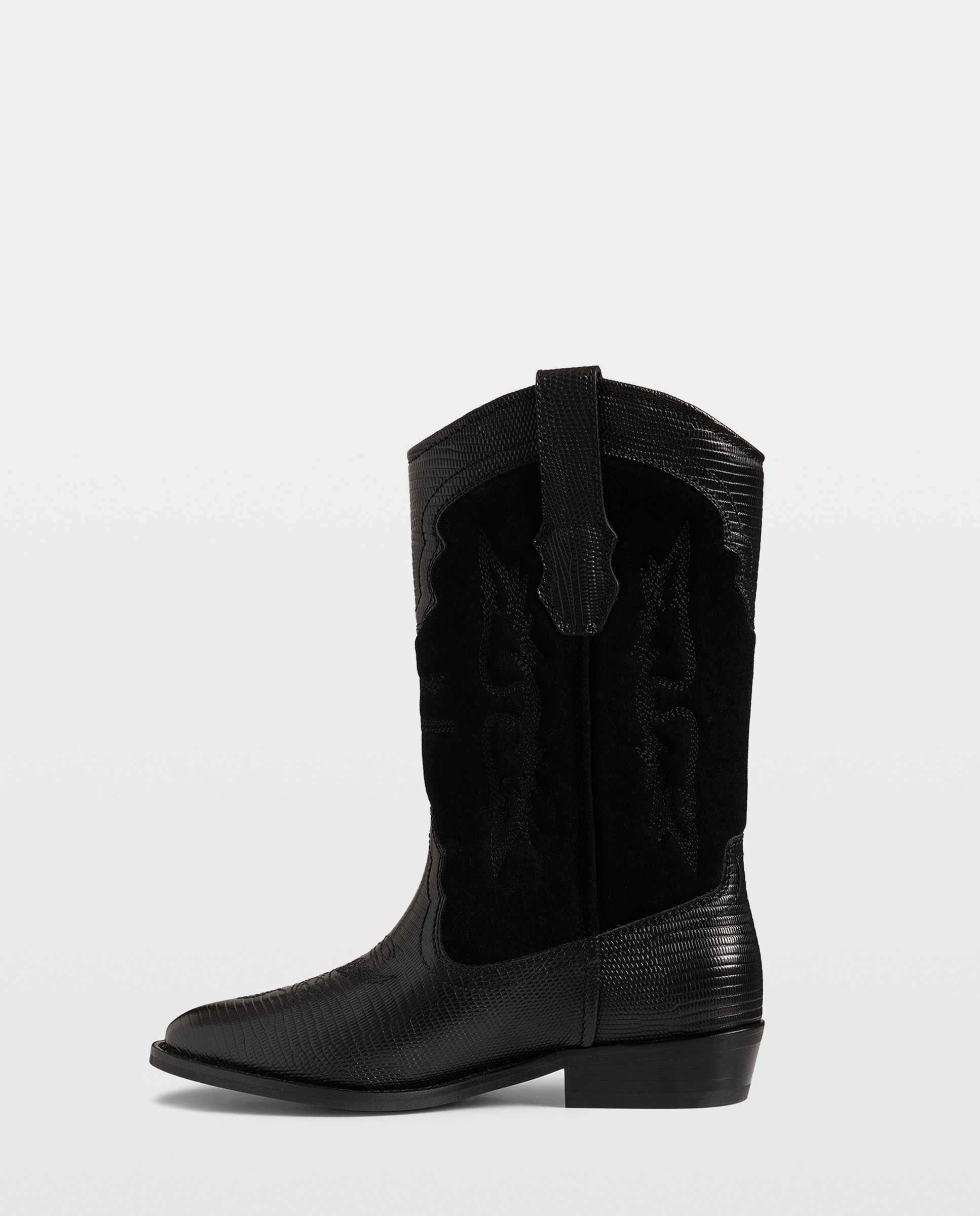 Botas cowboy de mujer de ante bordado y piel efecto reptil - Zadig & Voltaire - Negro Negro-4