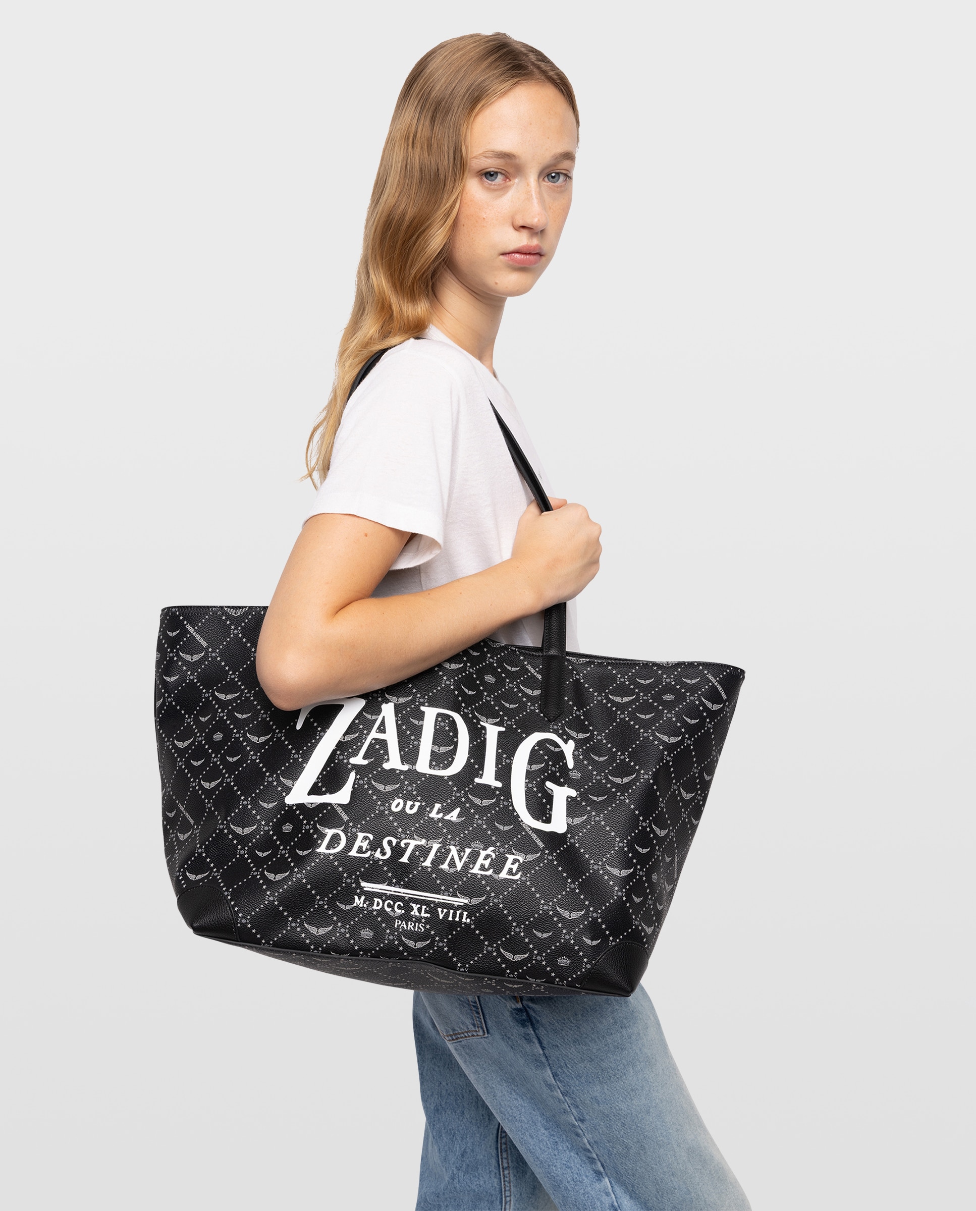Capazo de lona shopper xl con monograma multiposición - Zadig & Voltaire - Negro Negro-2