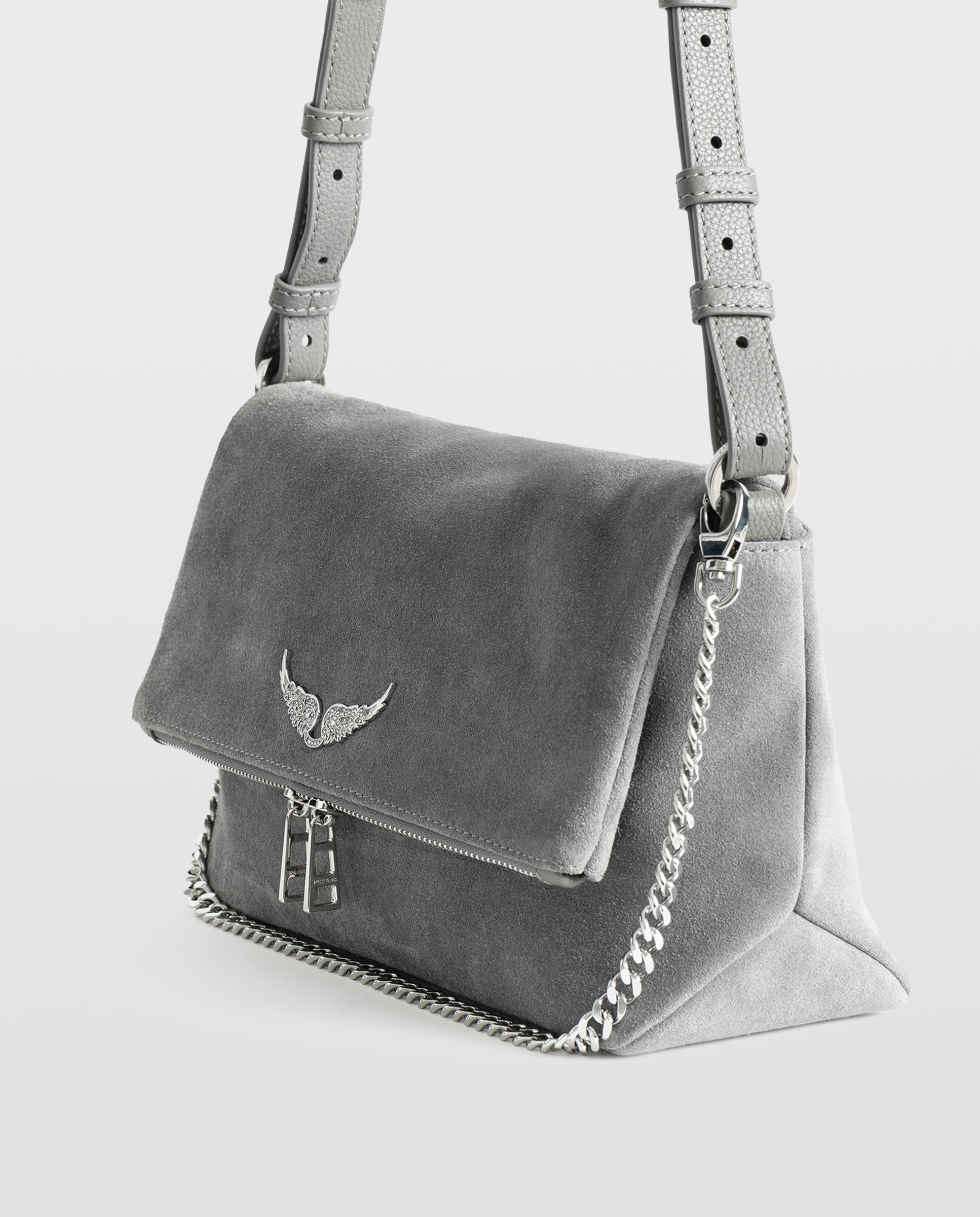 Bolso bandolera de ante con alas emblemáticas - Zadig & Voltaire - Gris Gris-2