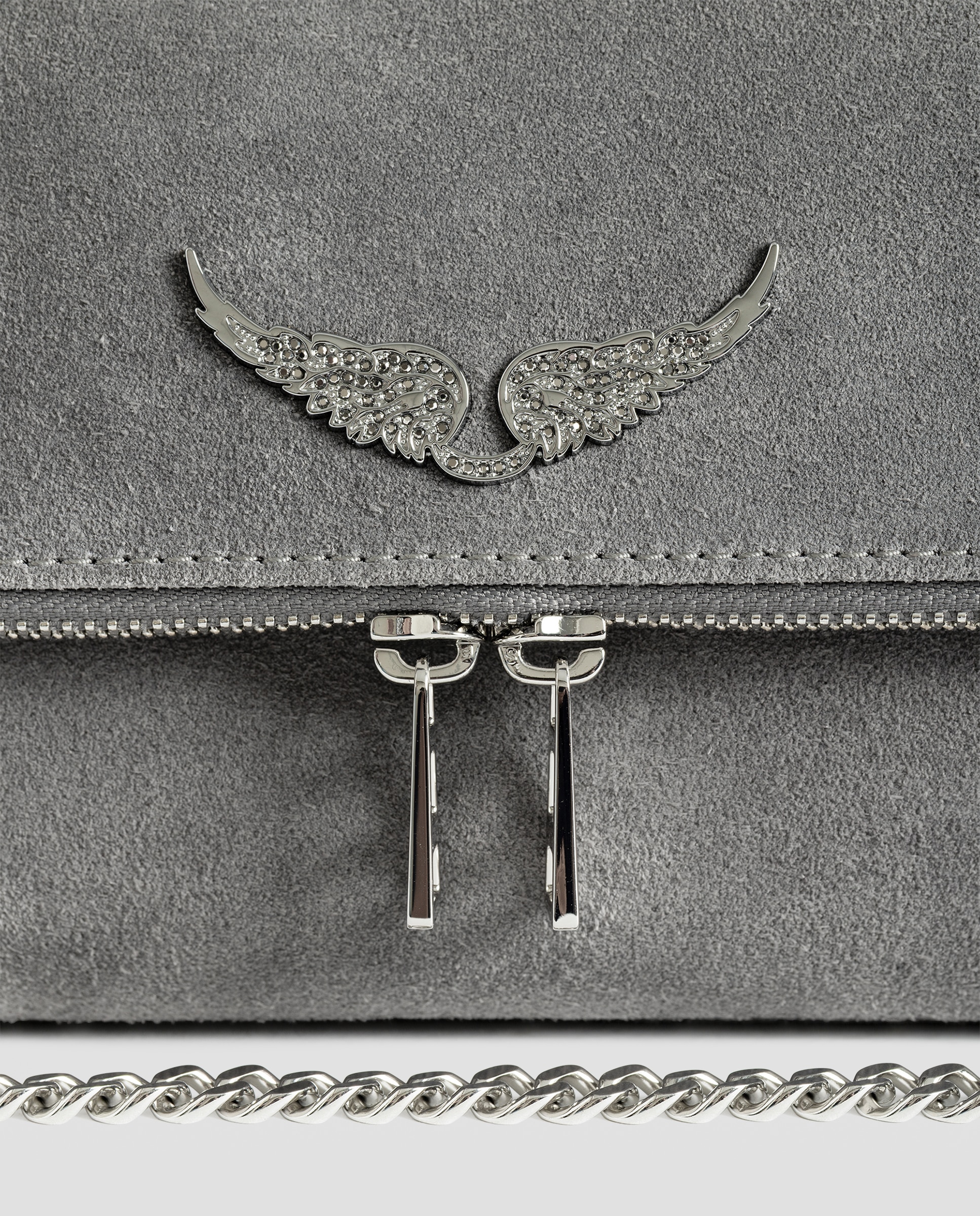 Bolso bandolera de ante con alas emblemáticas - Zadig & Voltaire - Gris Gris-5