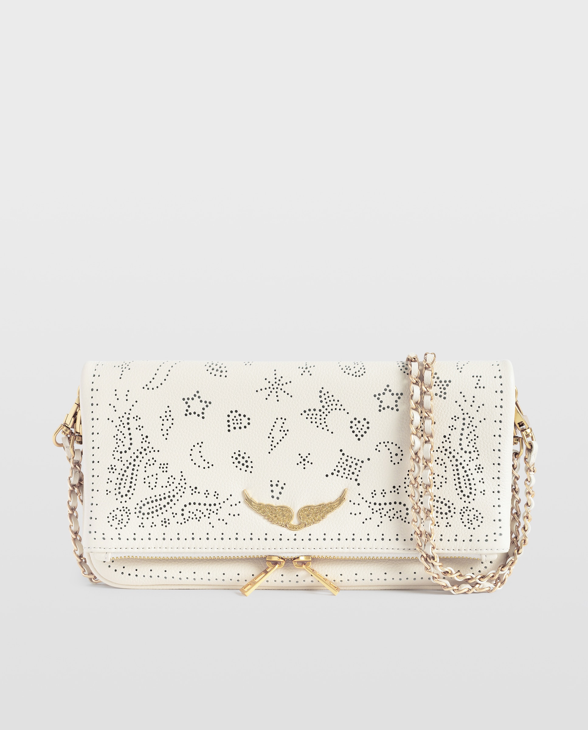Bolso de mano rock de piel granulada perforada - Zadig & Voltaire - Blanco Blanco-1