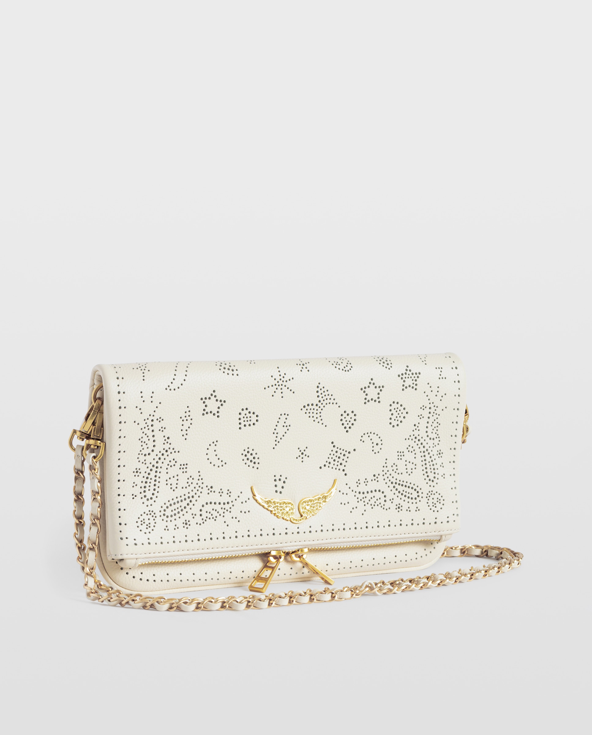 Bolso de mano rock de piel granulada perforada - Zadig & Voltaire - Blanco Blanco-2