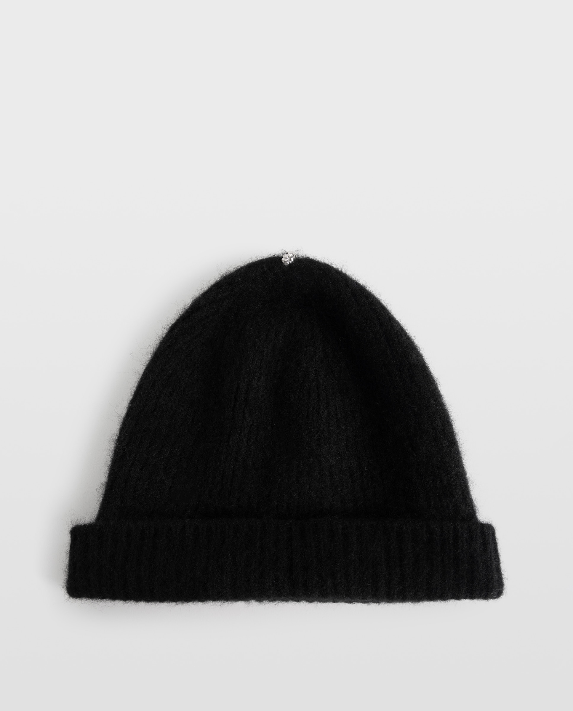 Imagen 0 de Gorro de lana, cachemira y seda para mujer con remache skull plateado Negro
